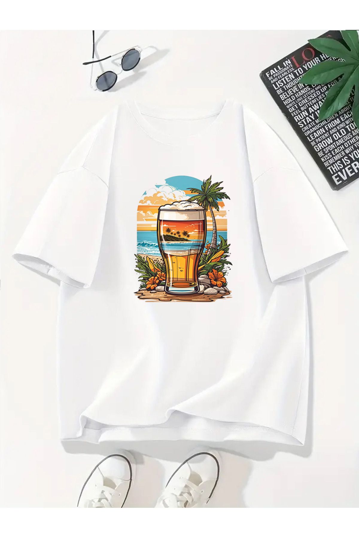 MODA Unisex Oversize Kalıp Beer Baskılı T-Shirt