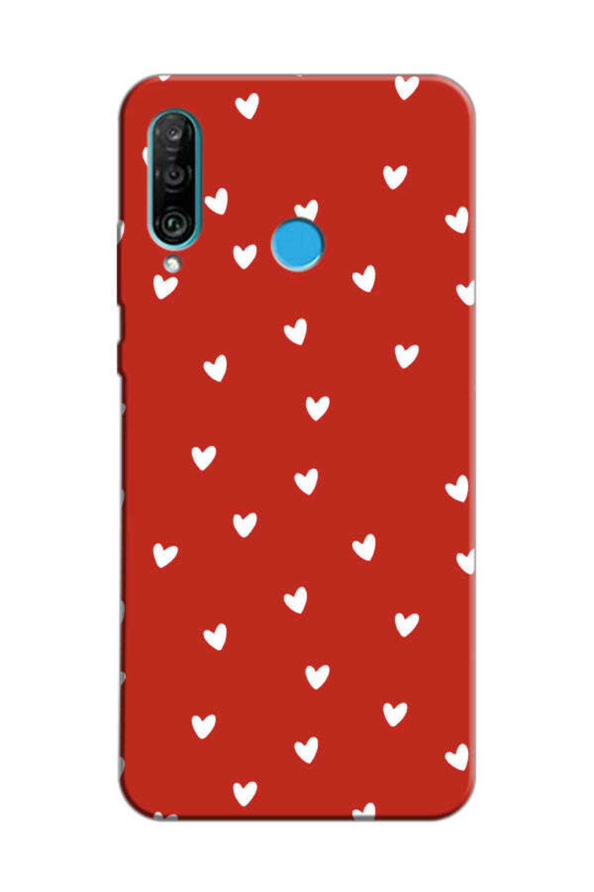frondcase Huawei P30 Lite Küçük Kalpler Kırmızı Telefon Kılıfı
