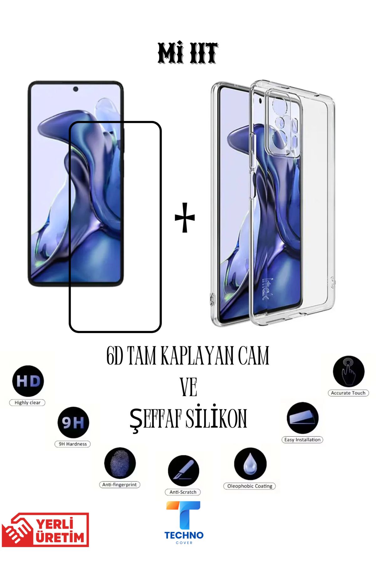 foxpower Mi 11T 6D Tam Kaplayan Ekran Koruyucu ve Şeffaf Kılıf 2li Avantajlı Paket