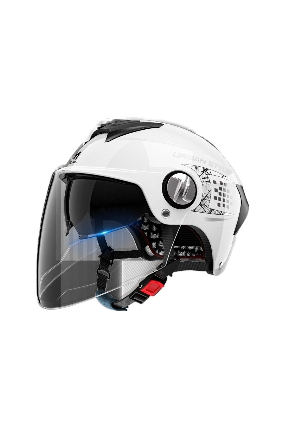 AyShop Motosiklet Scooter Elektrikli Araçlar Vizörlü Yarım Güneş Koruyucu Kask