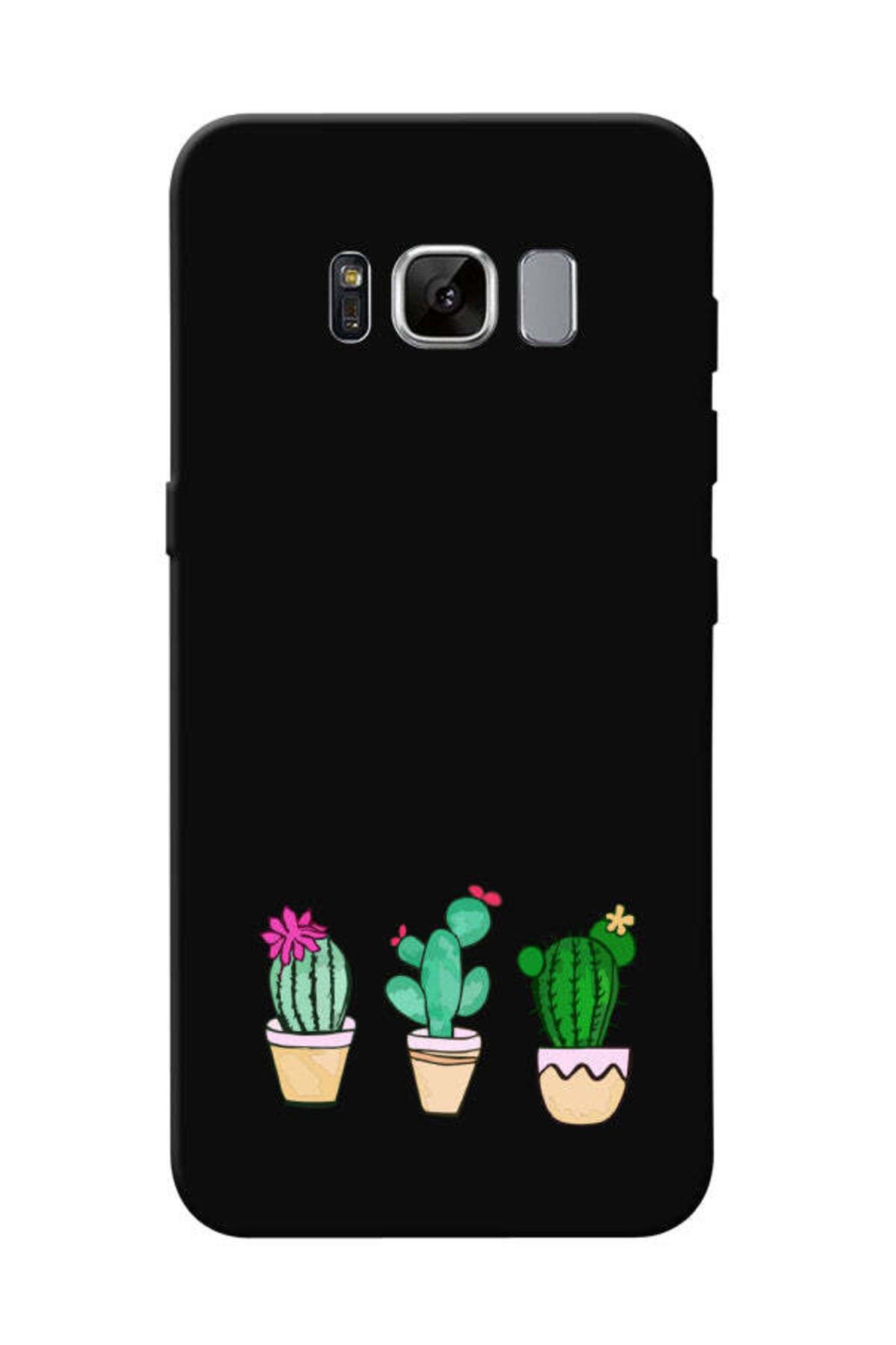 frondcase Samsung S8 Kaktüs Desenli Siyah Telefon Kılıfı