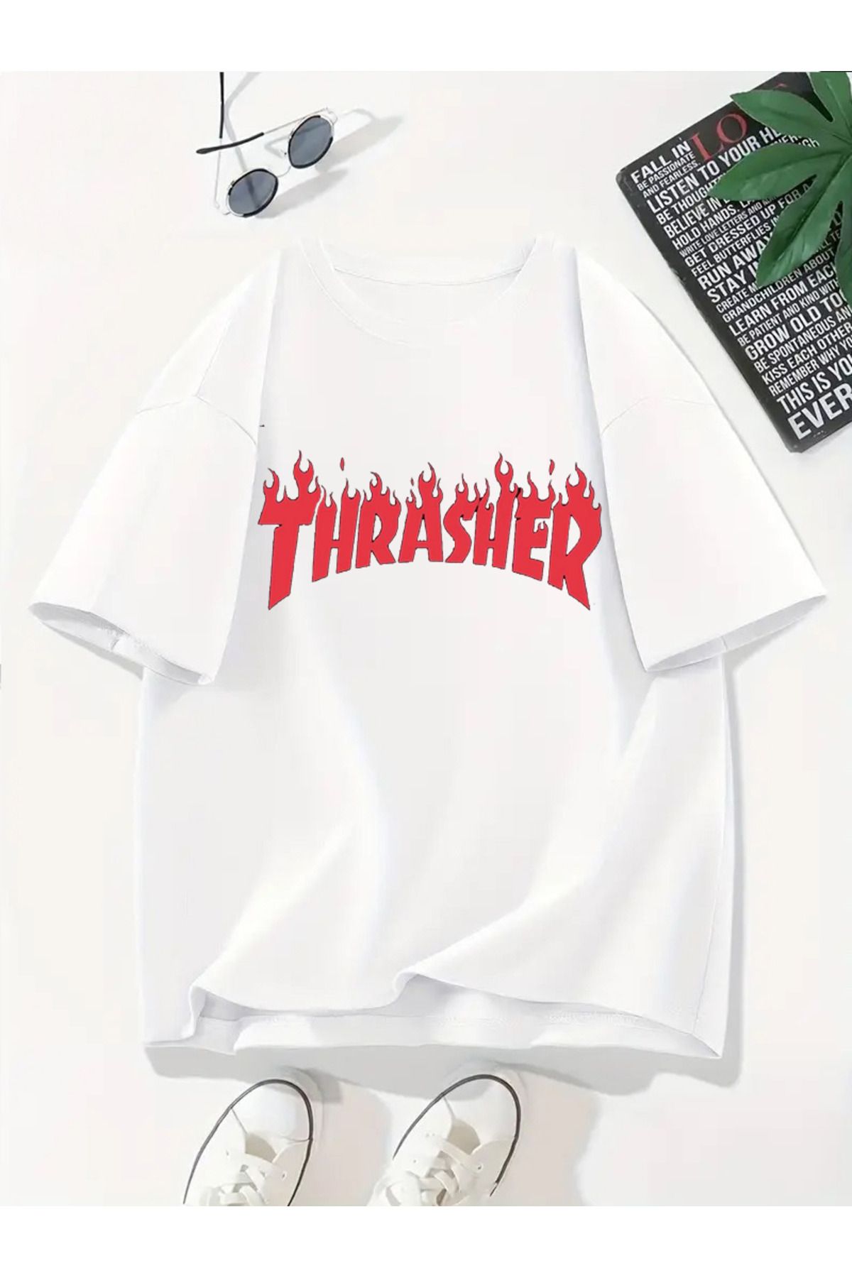 MODA Unisex Oversize Kalıp Trasher Baskılı T-Shirt