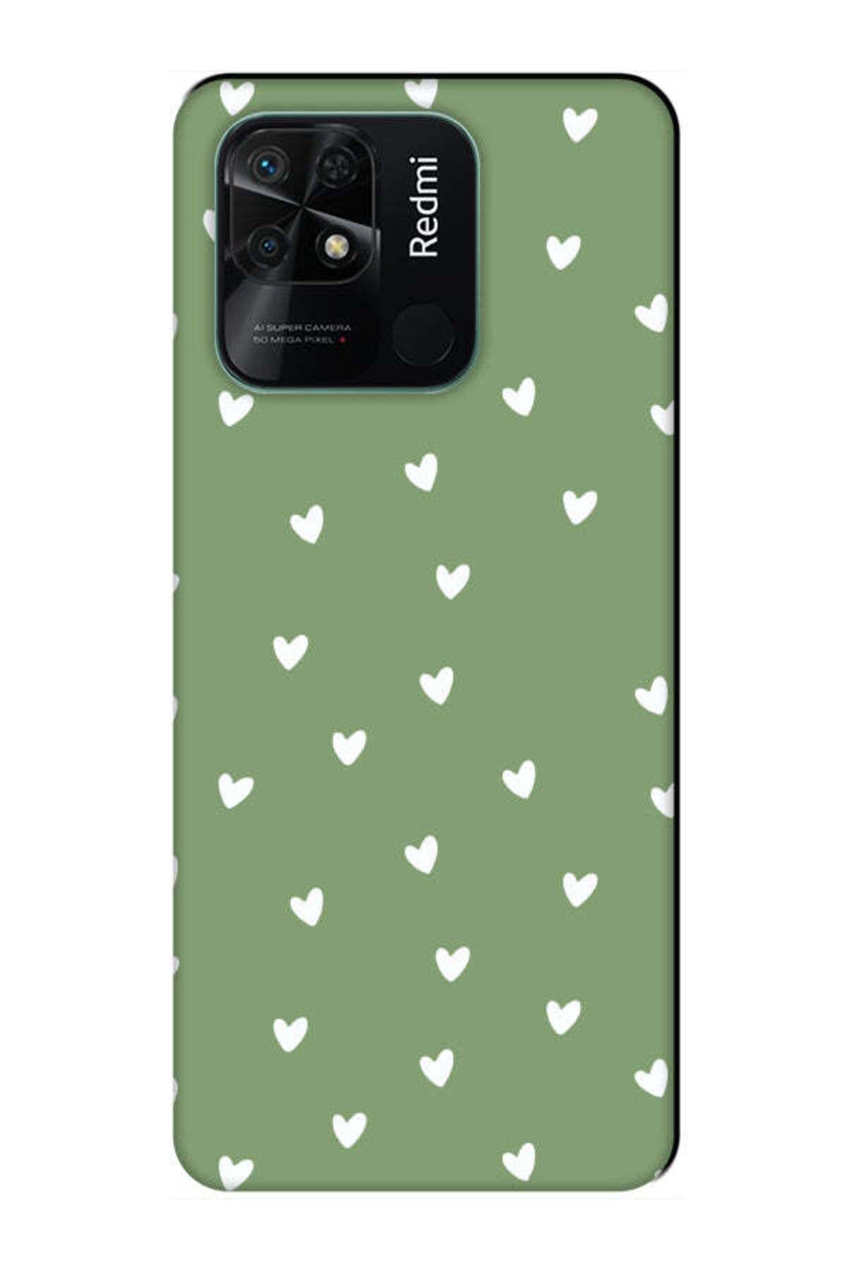 frondcase Redmi 10C Küçük Kalpler Yeşil Telefon Kılıfı