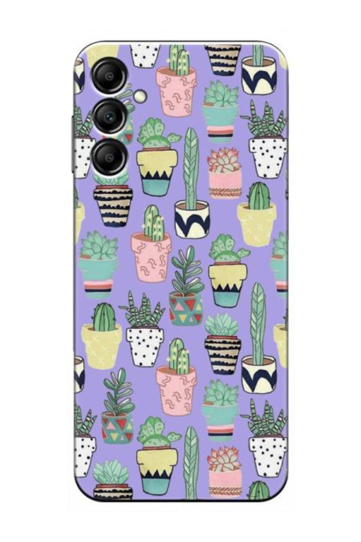 frondcase Samsung A15 Kaktüs Desenli Lila Telefon Kılıfı