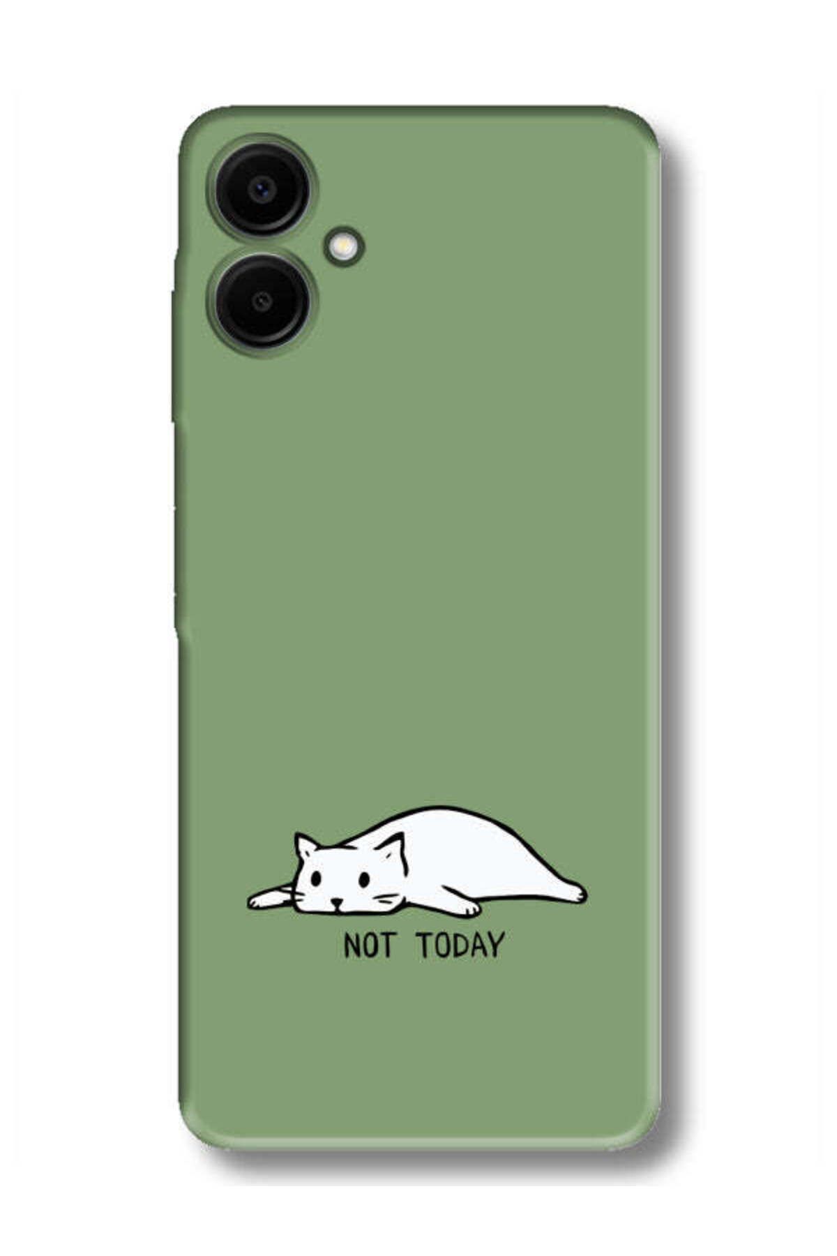 frondcase Samsung A06 Not Today Kedi Yeşil Telefon Kılıfı