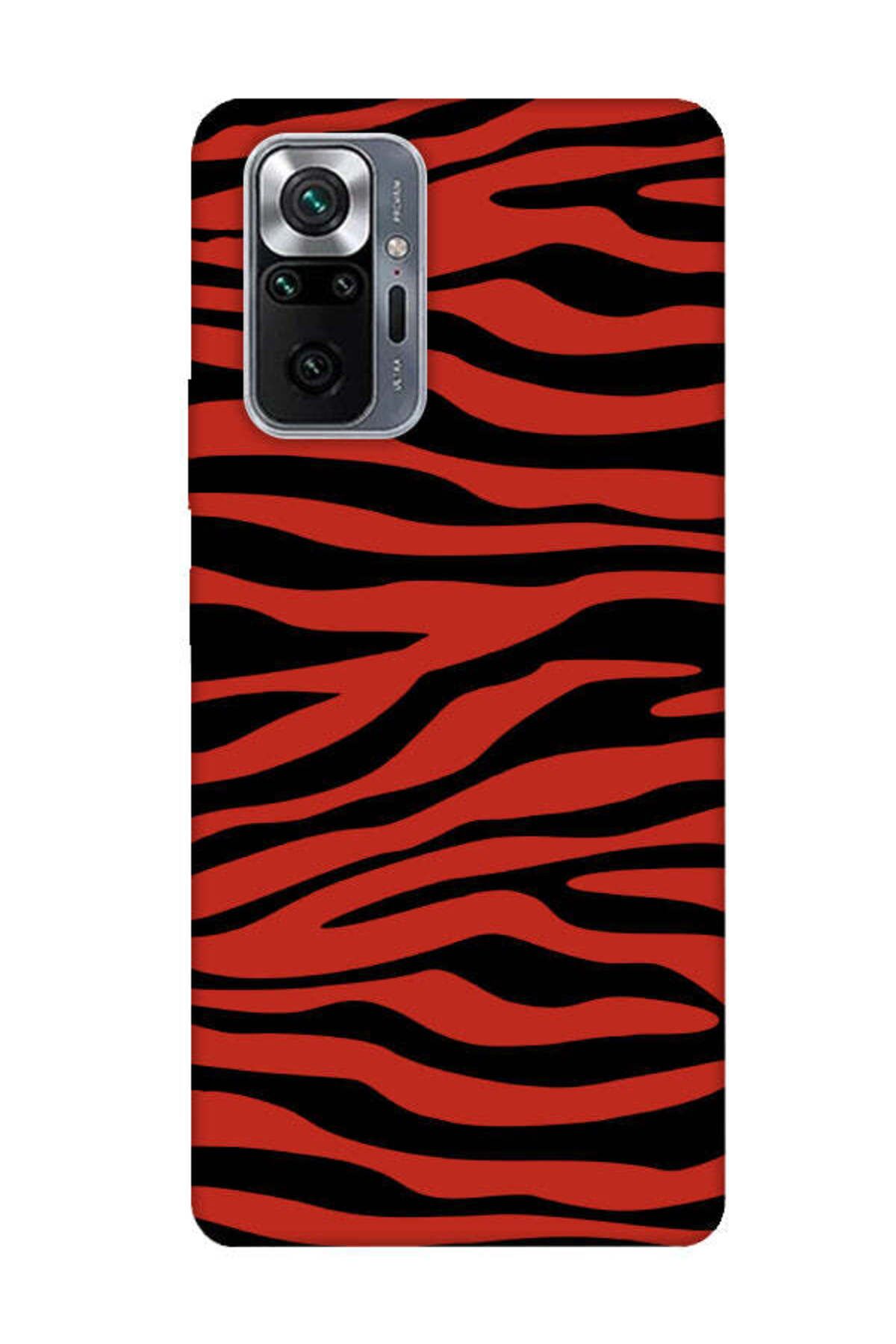 frondcase Redmi Note 10 Pro Zebra Desenli Kırmızı Telefon Kılıfı