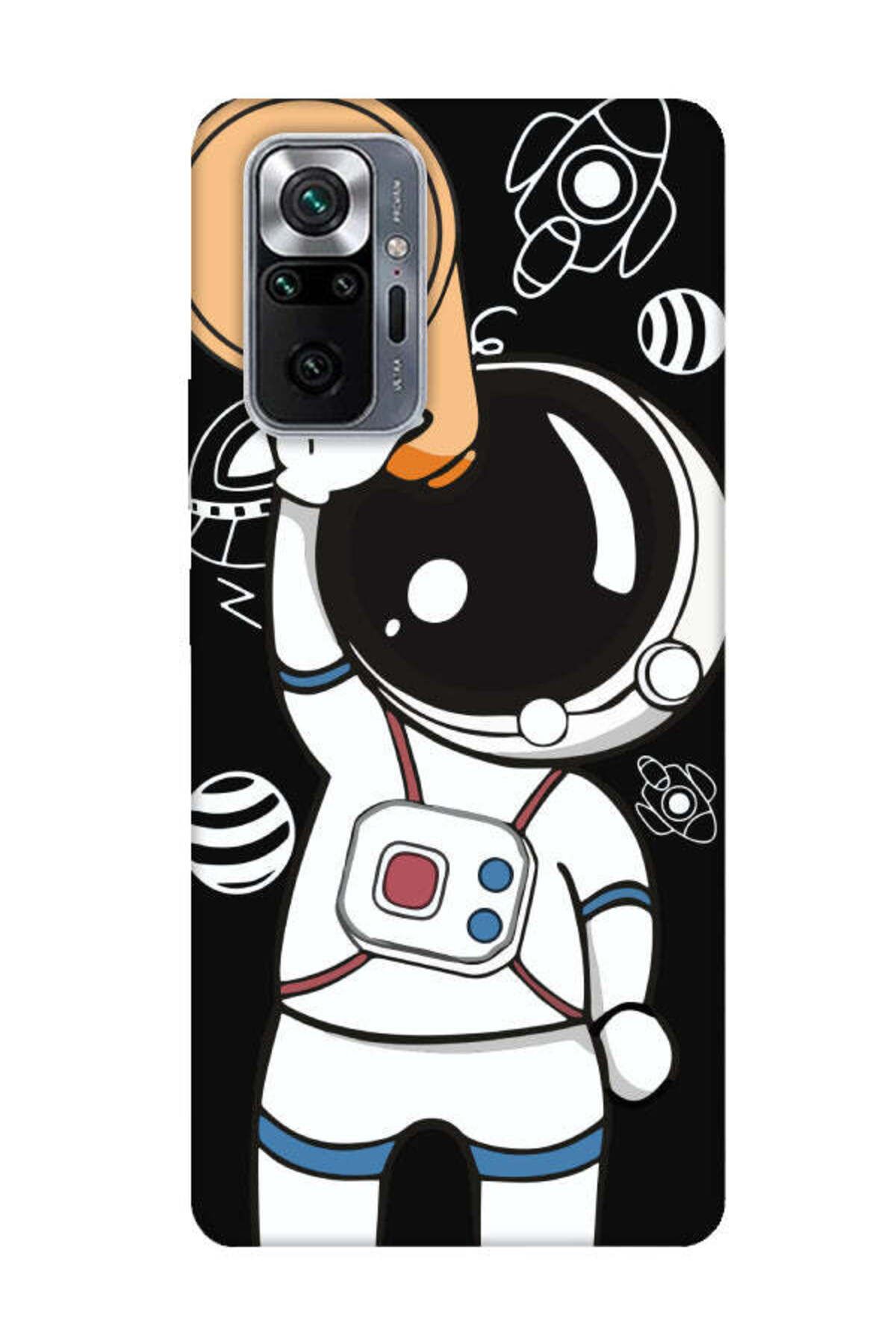 frondcase Redmi Note 10 Pro Astronot Siyah Telefon Kılıfı