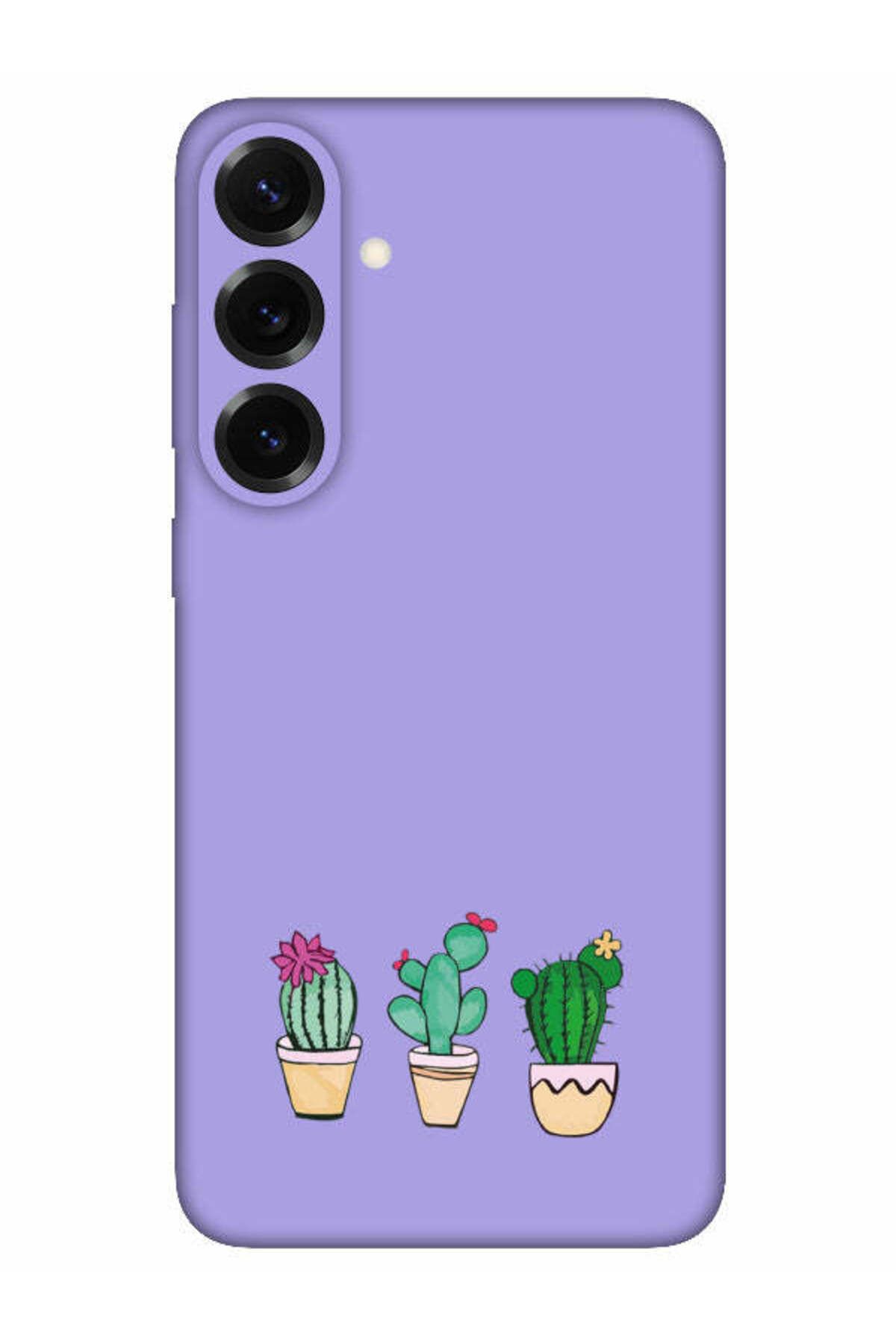 frondcase Samsung S25 Kaktüs Desenli Lila Telefon Kılıfı