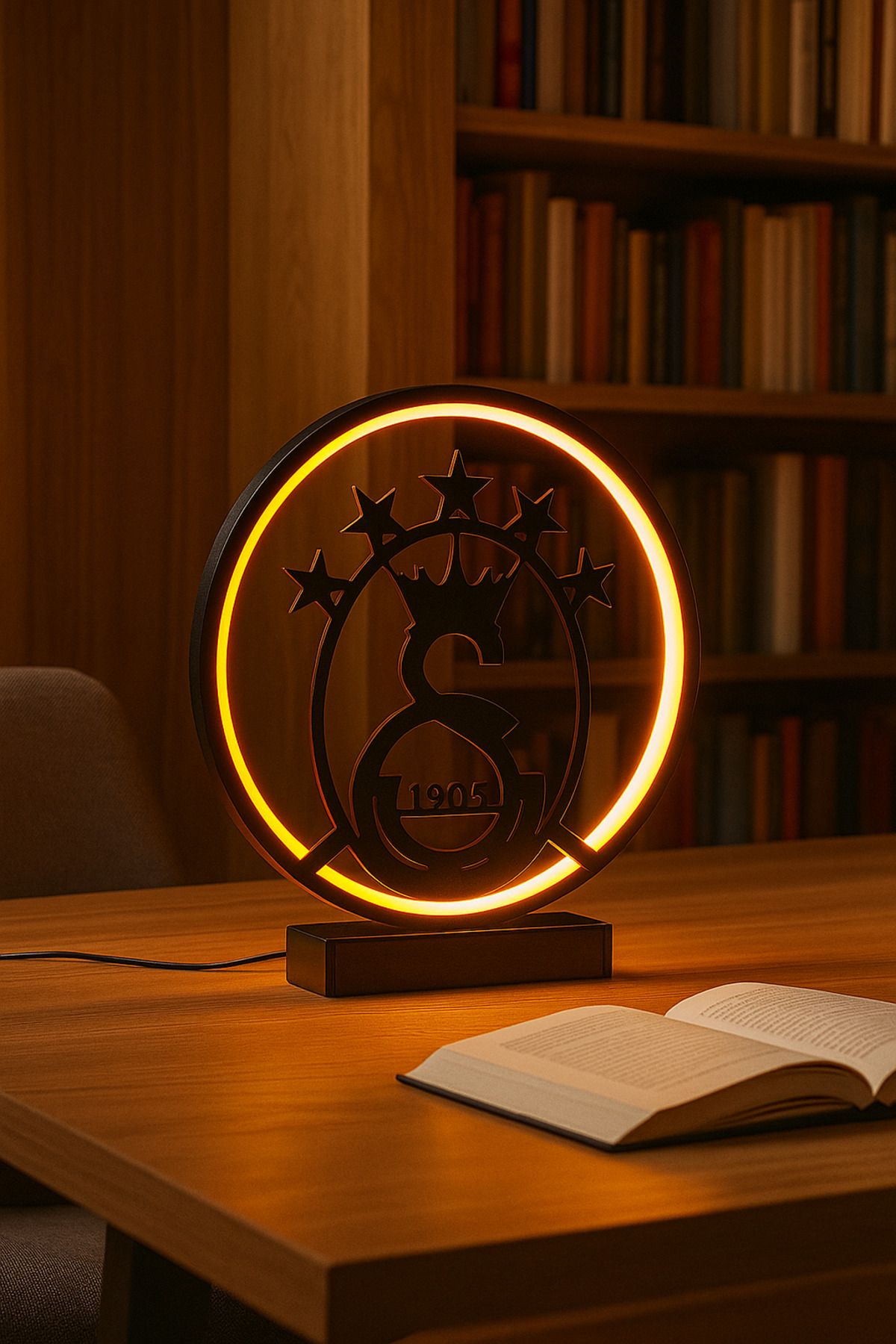 Galata 5 Yıldızlı Sarı Kırmızı LED Işıklı Galatasaray Masa Lambası – Özel Tasarım Dekoratif Gece Lambası