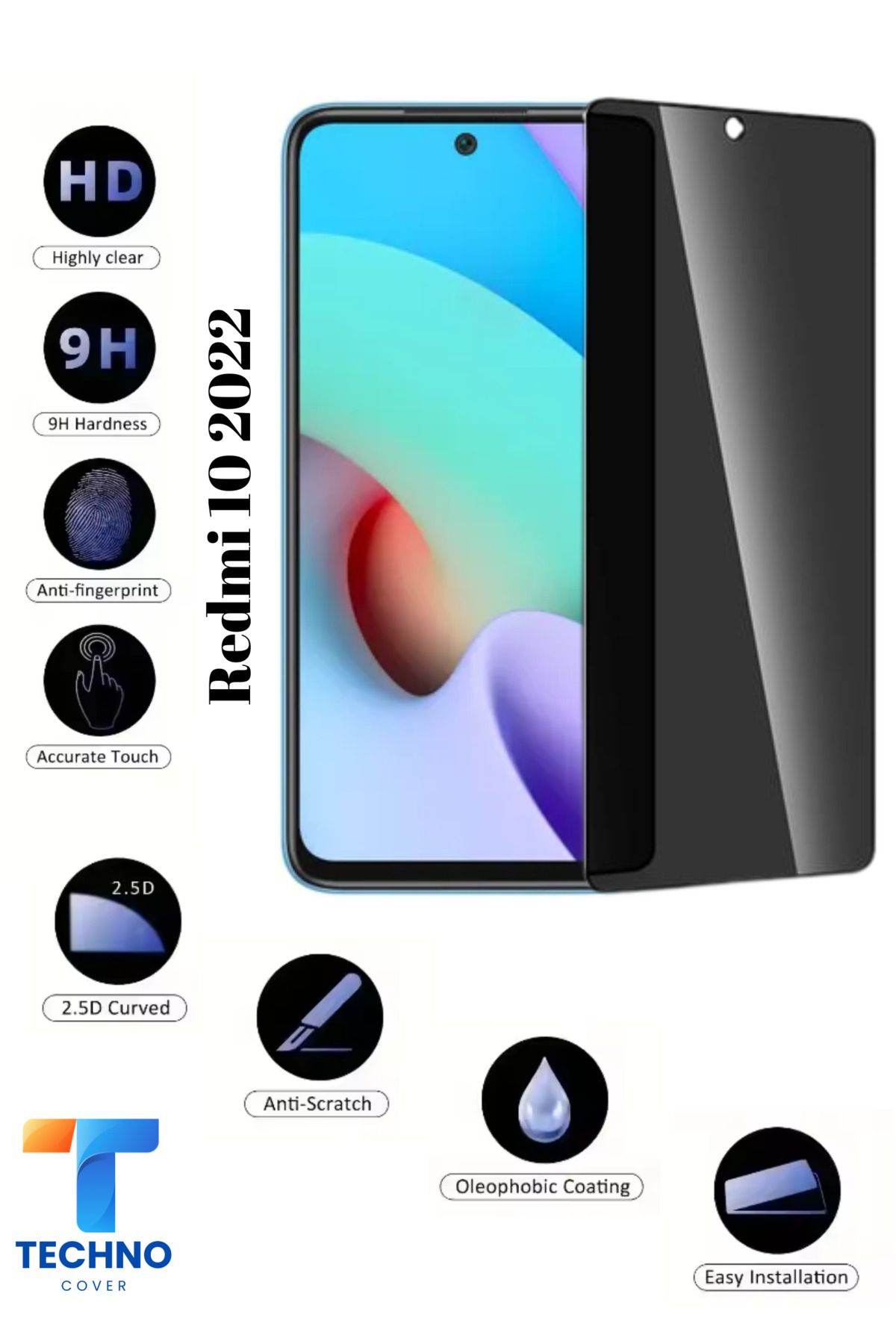 foxpower Redmi 10 2022 Uyumlu Tam Kapatan Hayalet Ekran Koruyucu 6D Temperli Cam