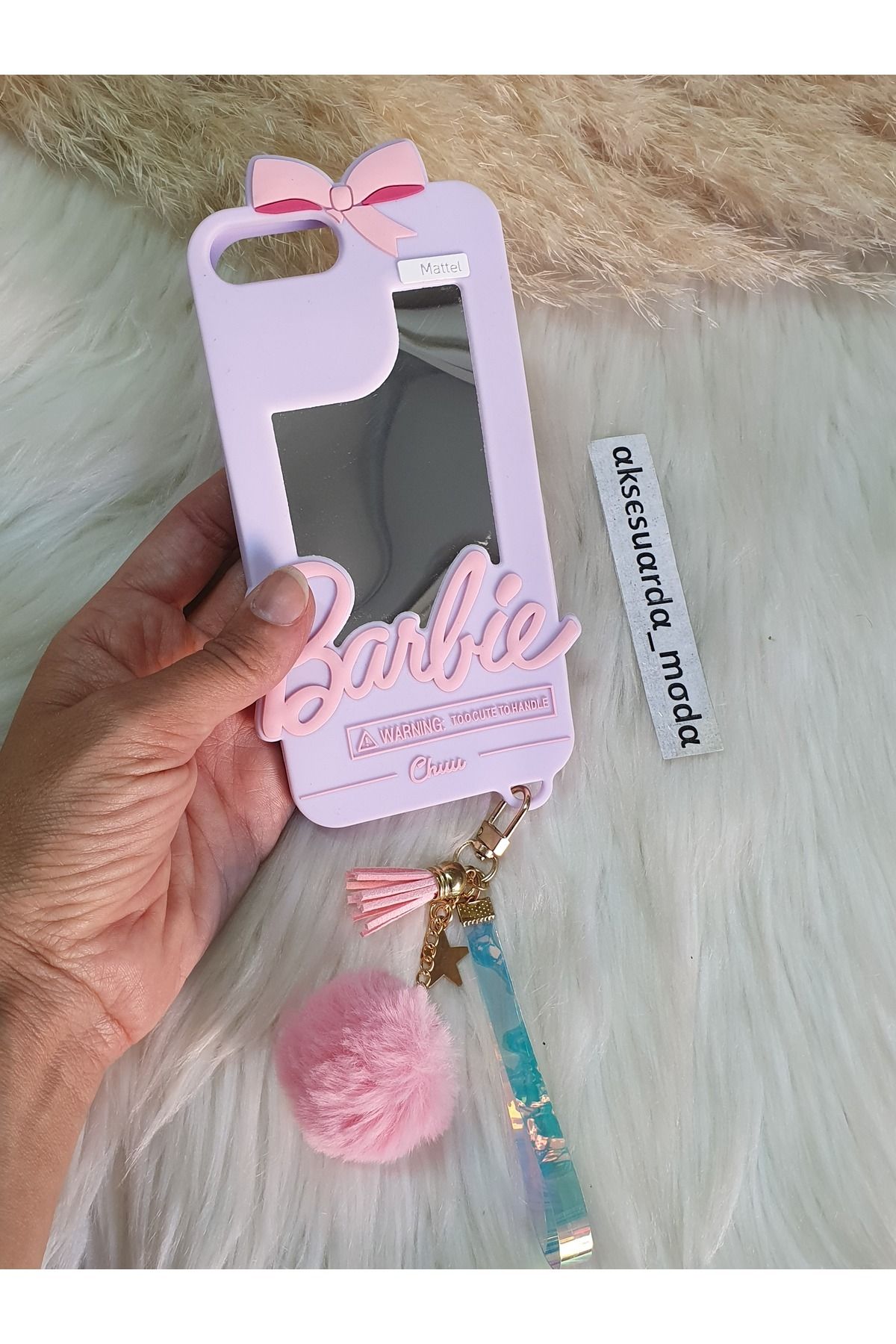 ZB Aksesuarda Moda iPhone 7 PLUS - 8 PLUS Uyumlu Aynalı Ponponlu Barbi Silikon Kılıf