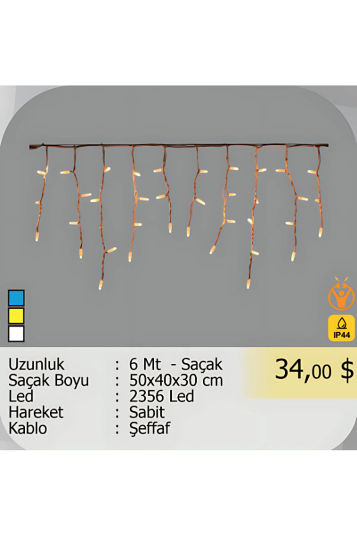 ELKHOUSE ElektrikHouse LED Peri Işığı 2356 Led - 6 Metre Saçak - 50x40x30 cm