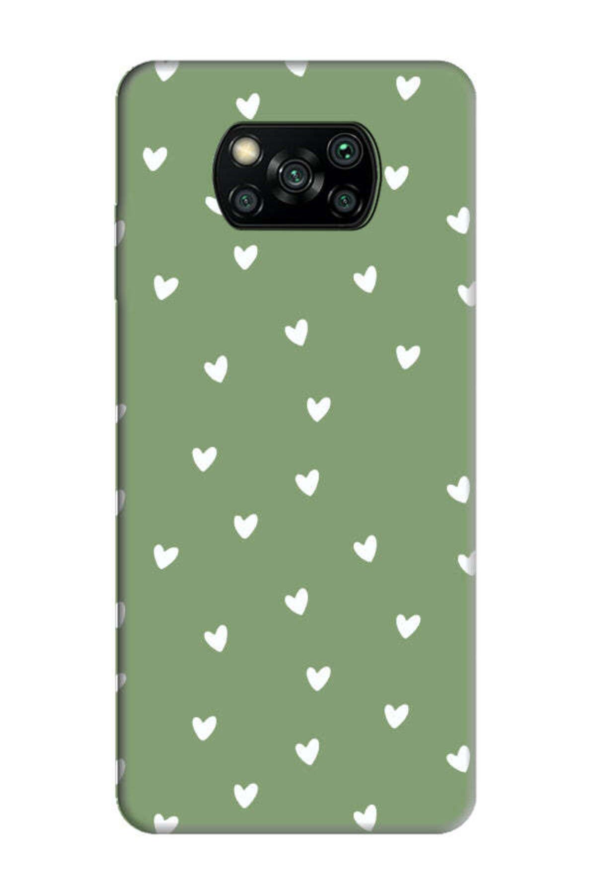 frondcase Poco X3 Küçük Kalpler Yeşil Telefon Kılıfı