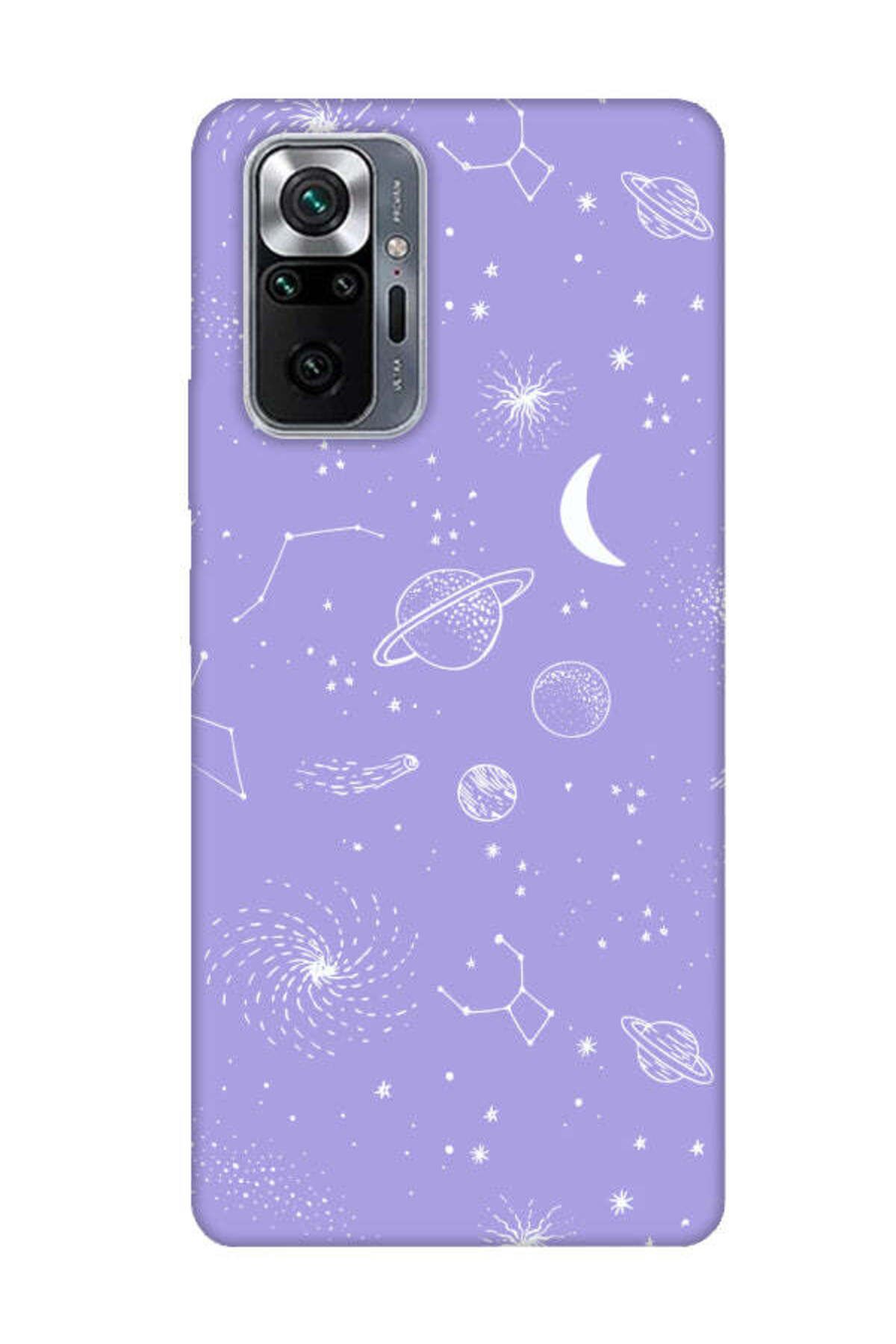 frondcase Redmi Note 10 Pro Gezegenler Lila Telefon Kılıfı