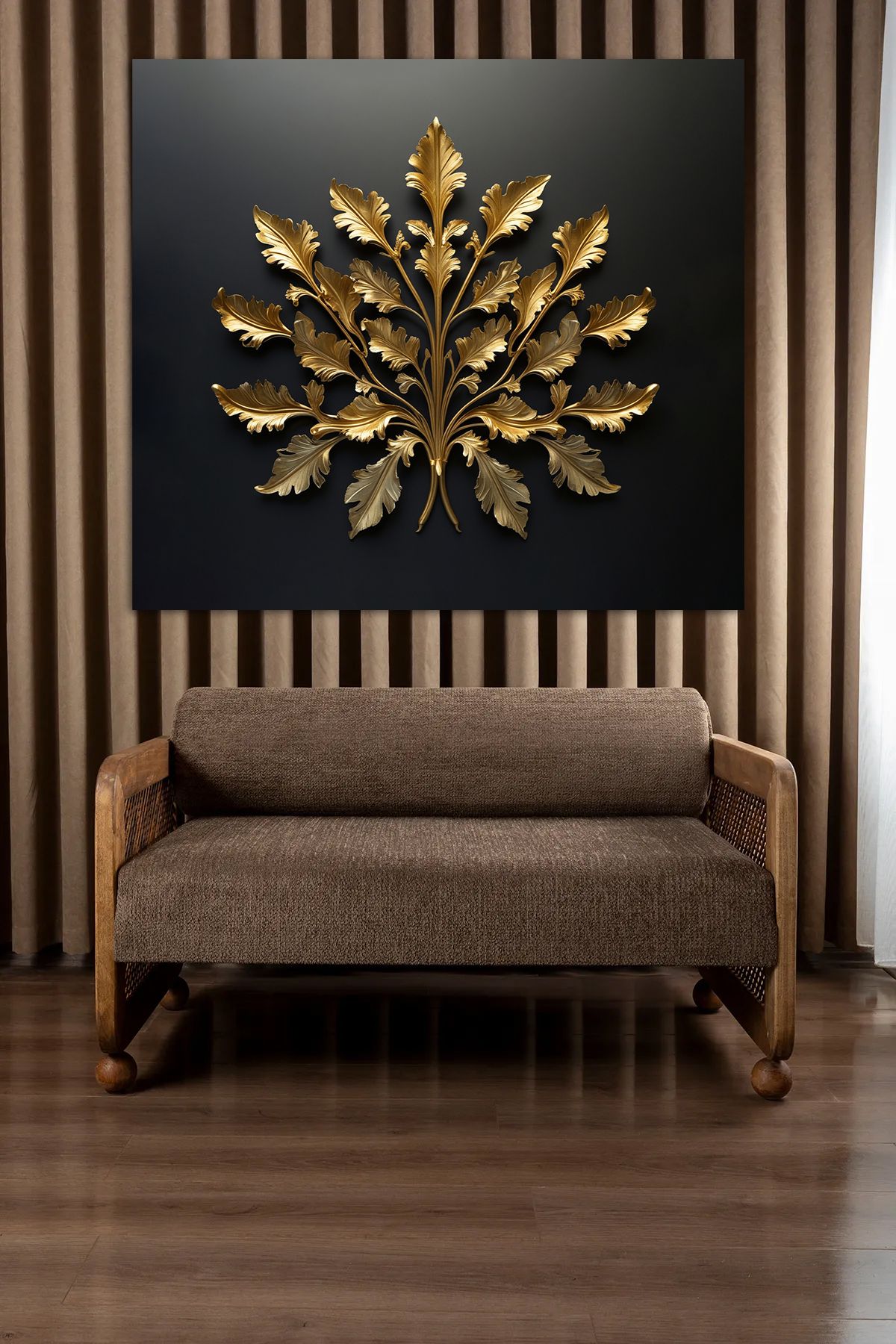 Home Altın Yaprak Işıltısı – Modern Salon Tablosu
