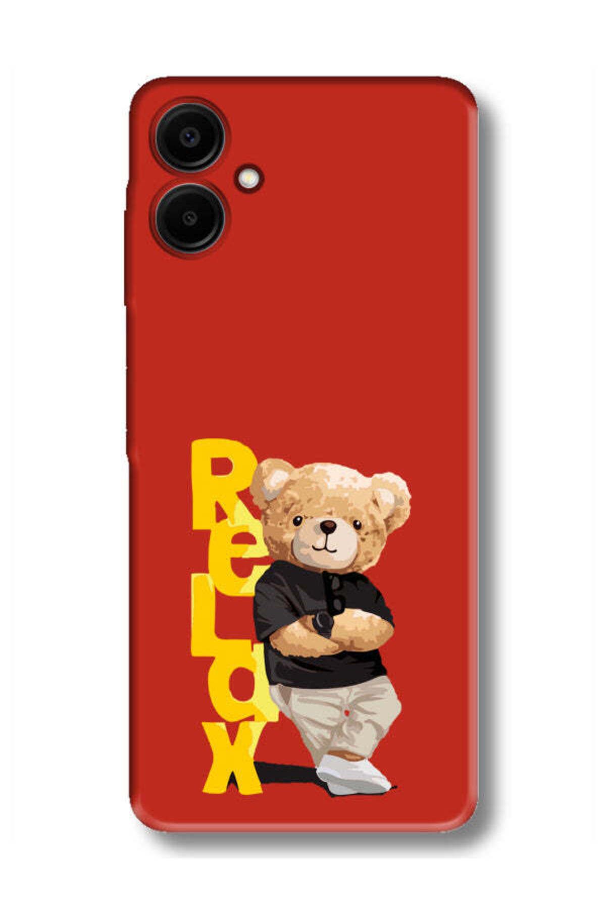 frondcase Samsung A06 Teddy Bear Relax Kırmızı Telefon Kılıfı