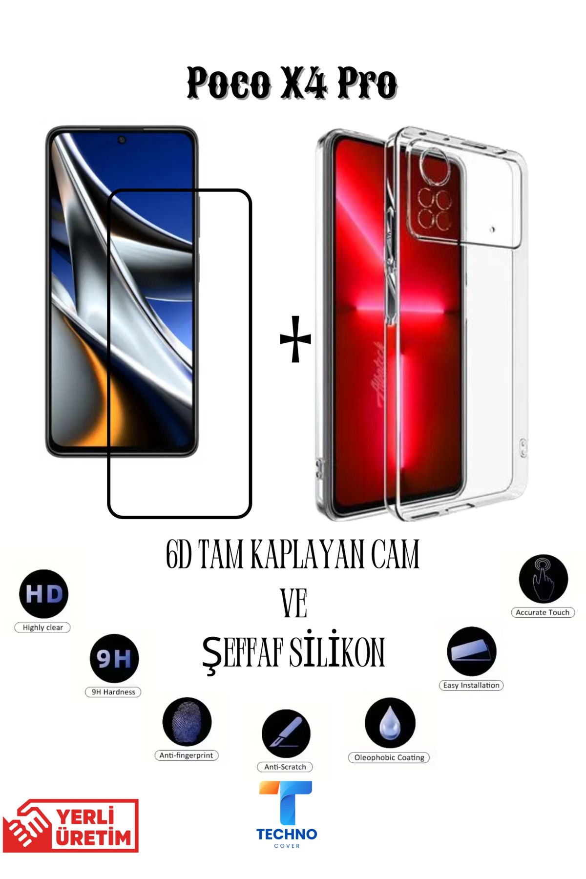 foxpower Poco X4 Pro 6D Tam Kaplayan Ekran Koruyucu ve Şeffaf Kılıf 2li Avantajlı Paket