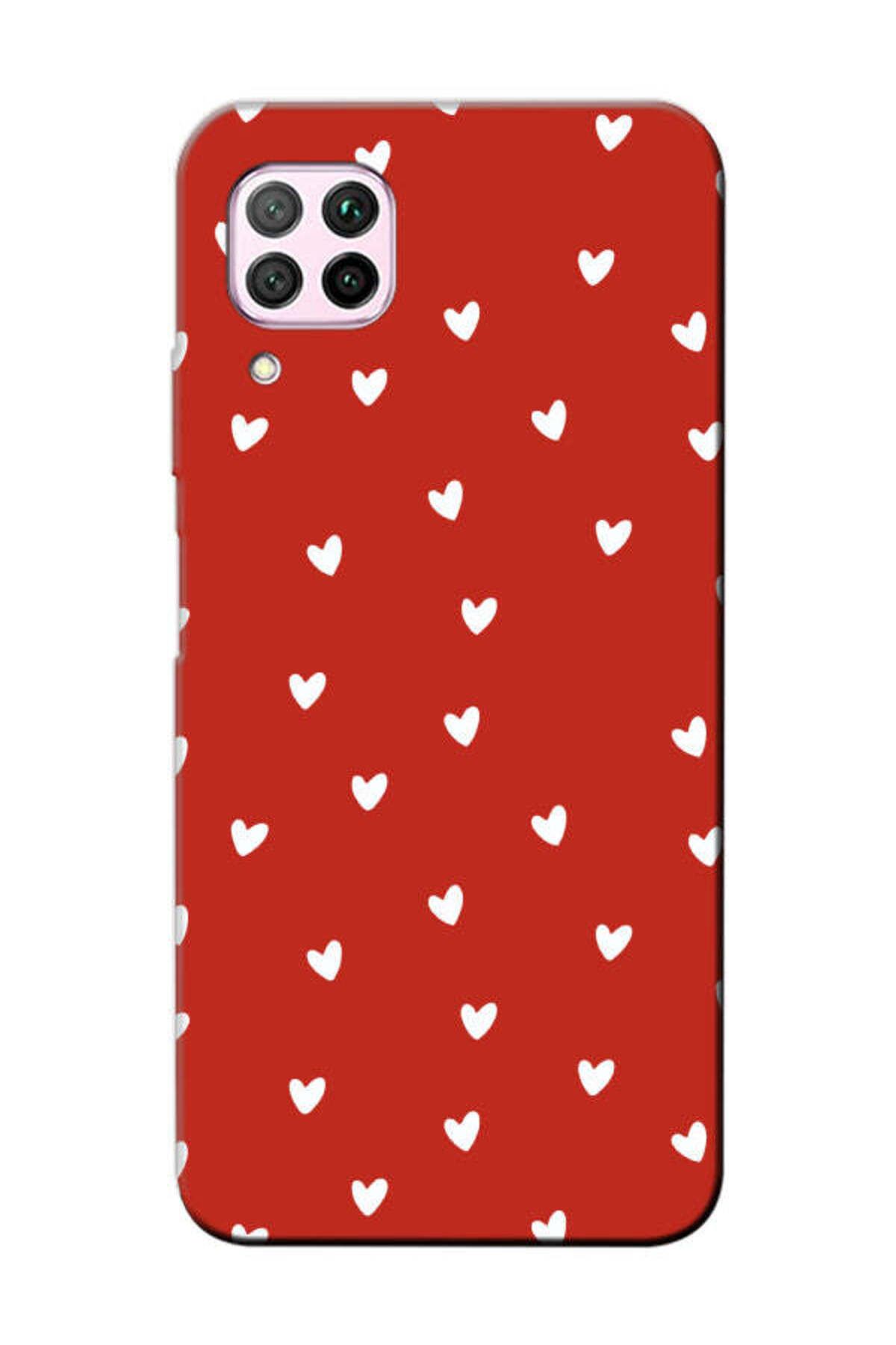frondcase Huawei P40 Lite Küçük Kalpler Kırmızı Telefon Kılıfı