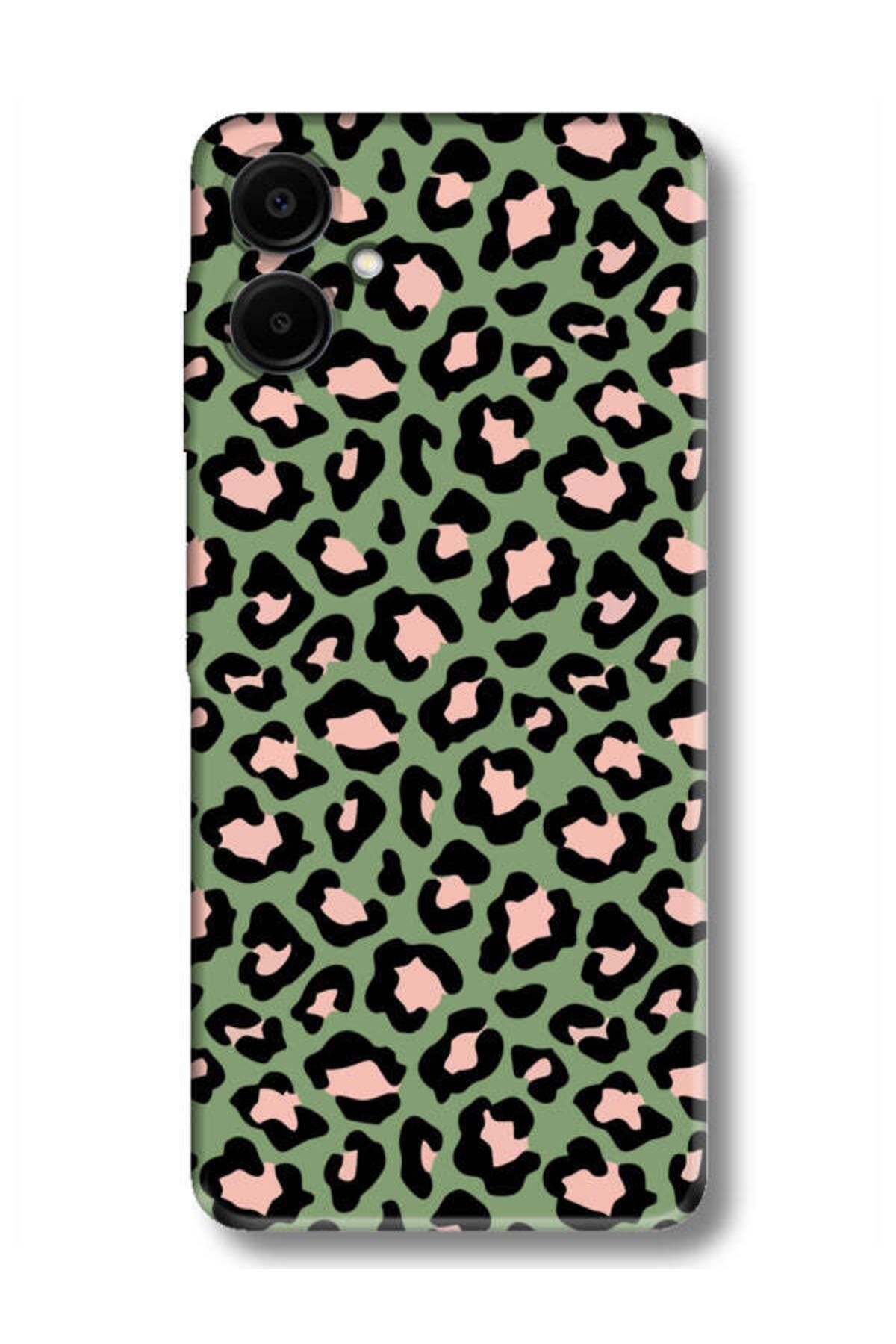 frondcase Samsung A06 Leopar Desenli Yeşil Telefon Kılıfı