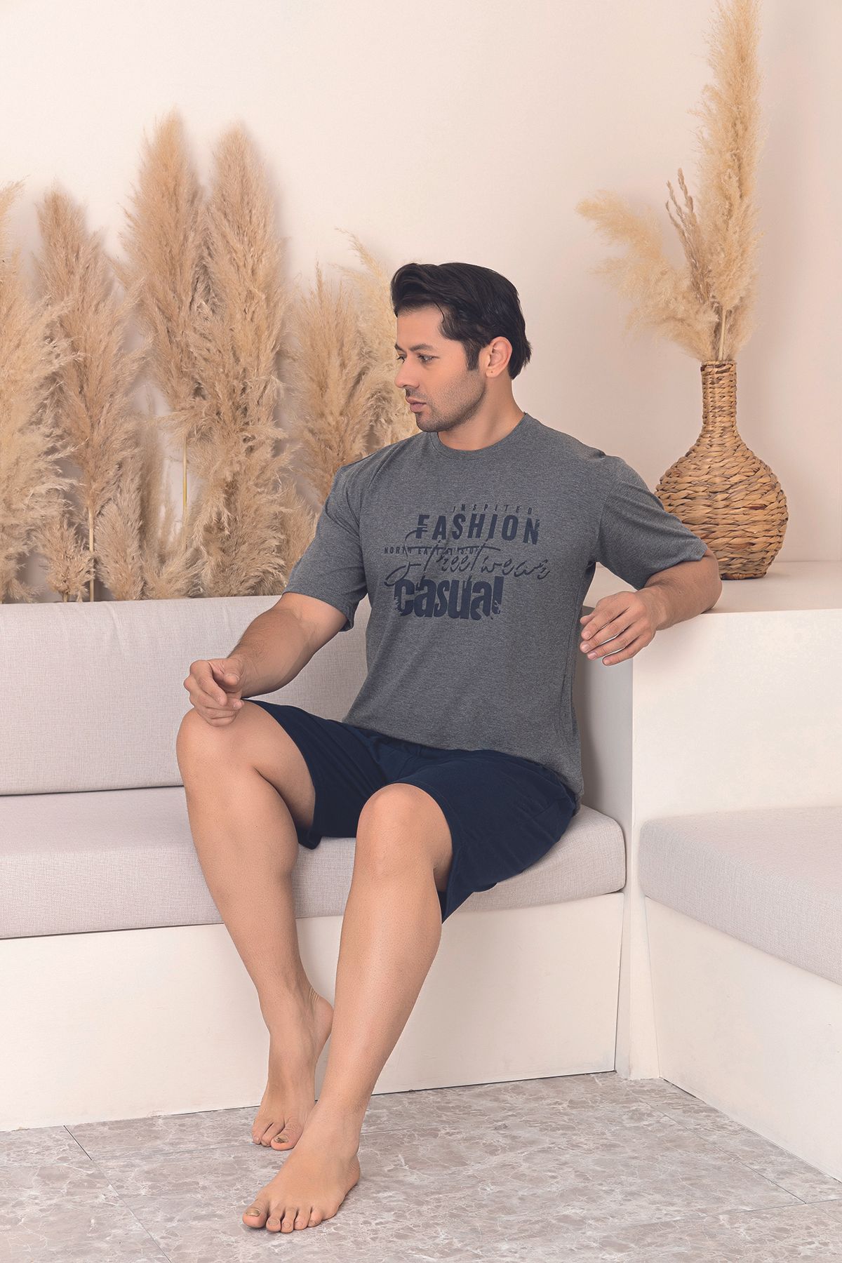 Sude HOMEWEAR ERKEK DESENLİ KISA KOL ŞORTLU PİJAMA TAKIMI