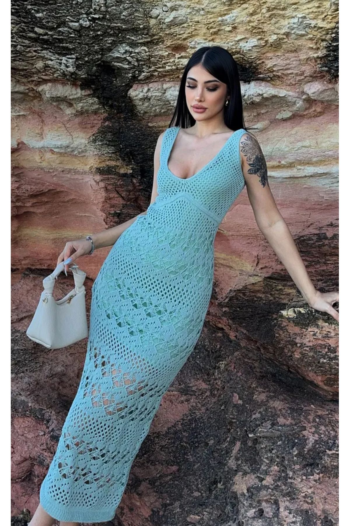 Noi Belis Maxi Boy Astarlı Ajurlu/Delikli İnce Yazlık Elbise SS25EL0018