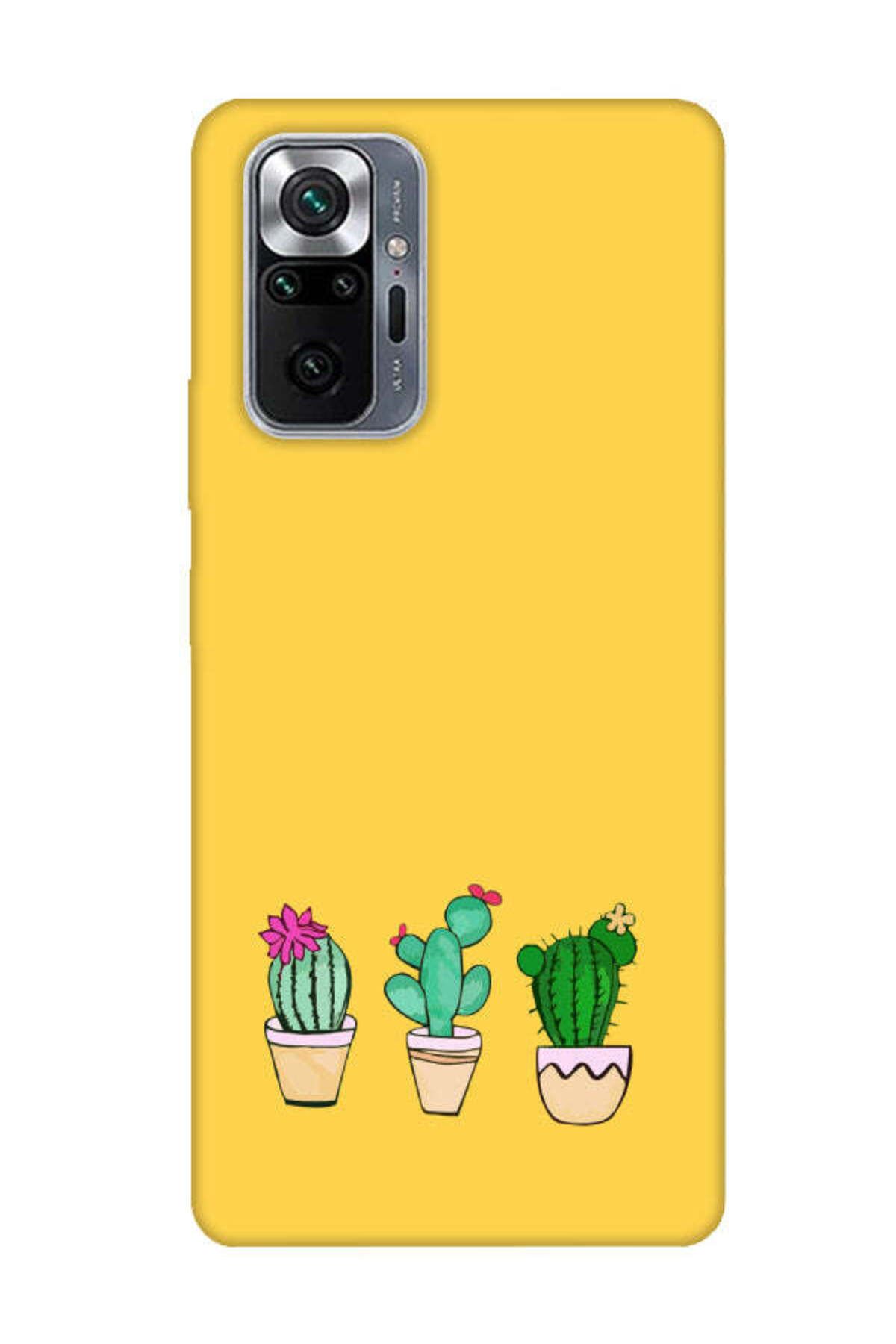 frondcase Redmi Note 10 Pro Kaktüs Desenli Sarı Telefon Kılıfı