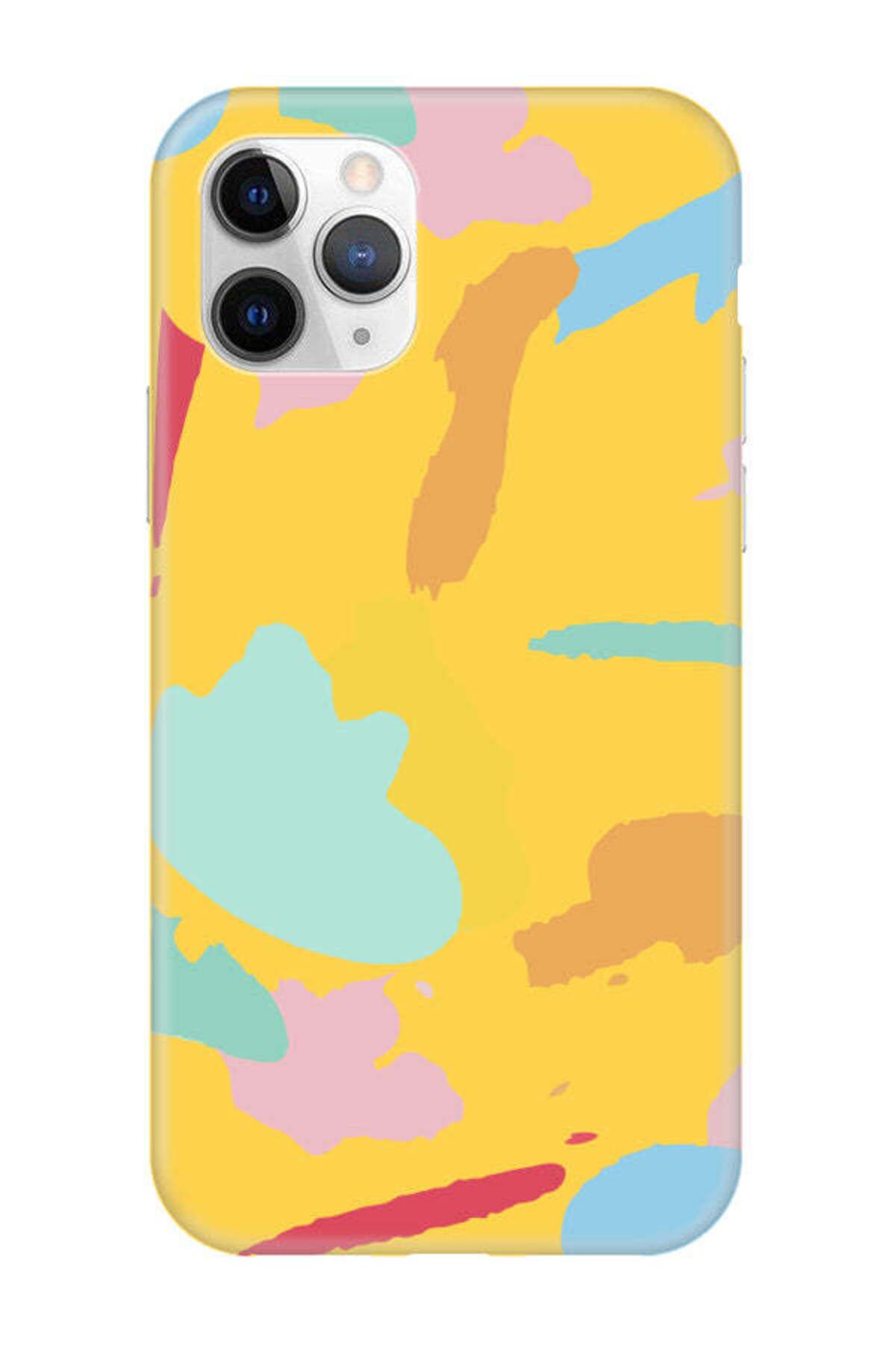 frondcase iPhone 11 Pro Max Sanatsal Boyalar Sarı Telefon Kılıfı