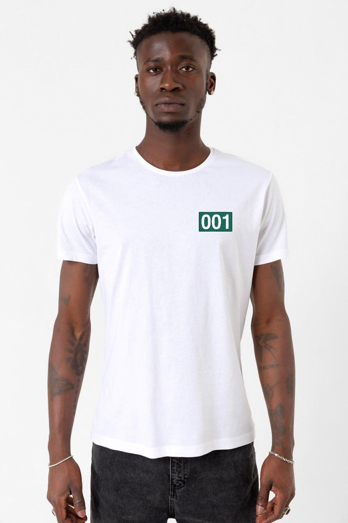 Tshirthane Squid Game Player 001 Beyaz Erkek Bisikletyaka Tshirt