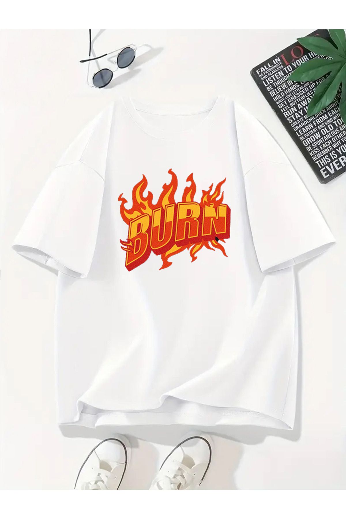 MODA Unisex Oversize Kalıp Burn Baskılı T-Shirt