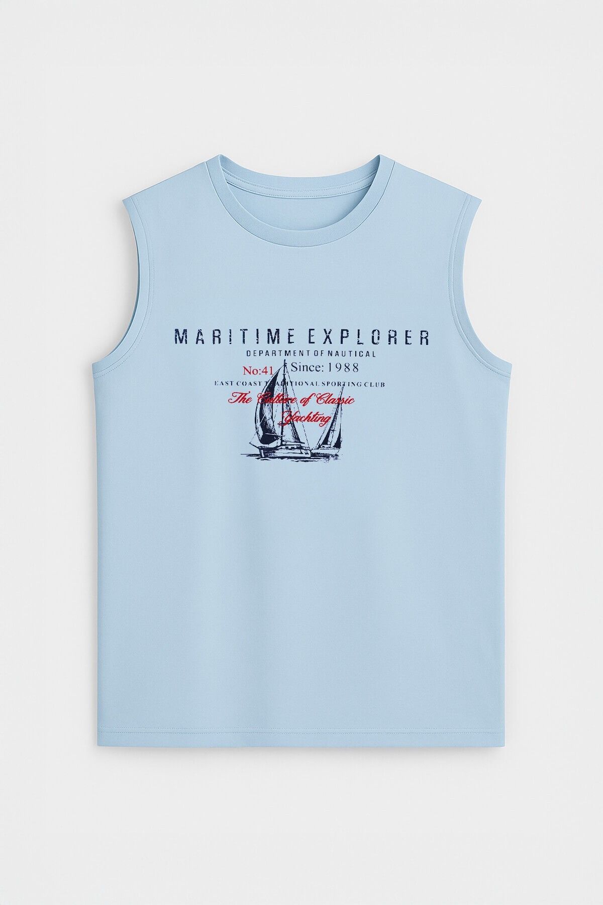 MARKAPIA WOMAN Kadın Bisiklet Yaka Baskılı Açık Mavi Kolsuz T-shirt