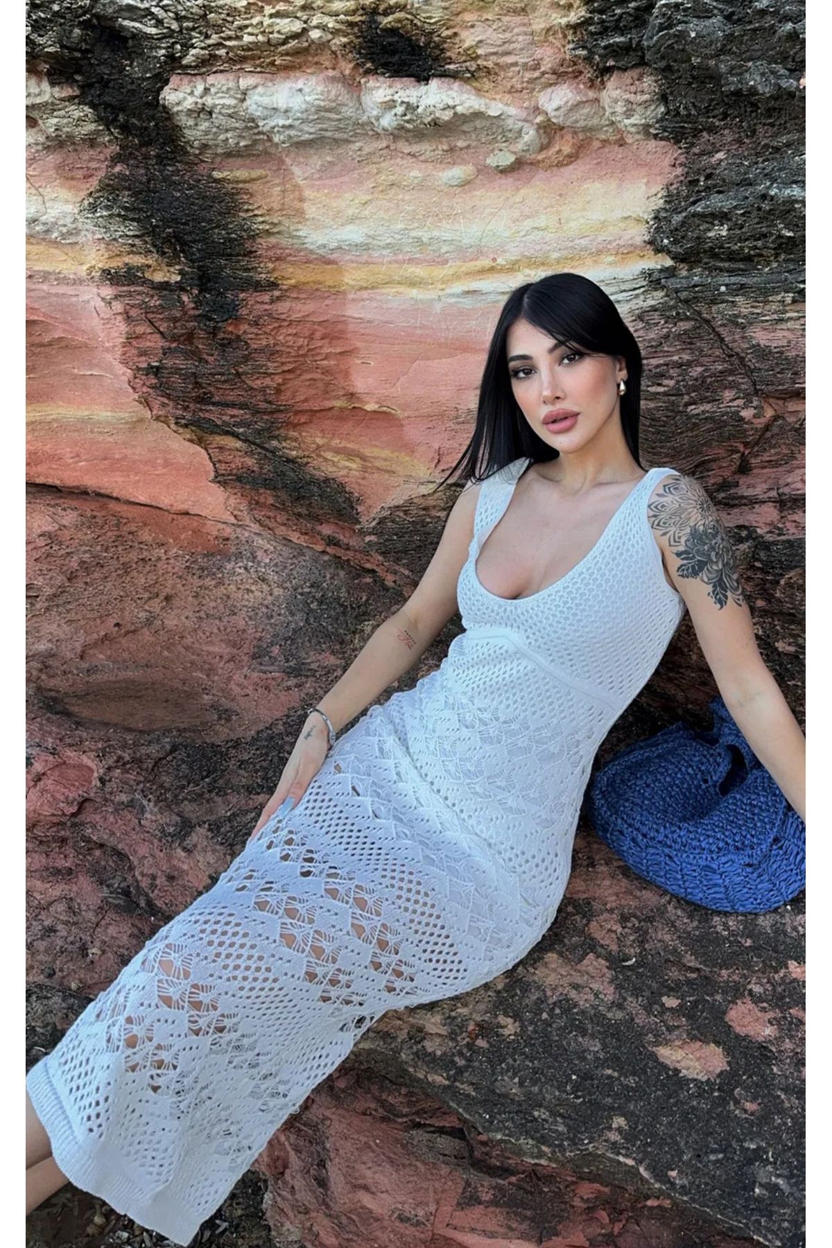 Noi Belis Maxi Boy Astarlı Ajurlu/Delikli İnce Yazlık Elbise SS25EL0018