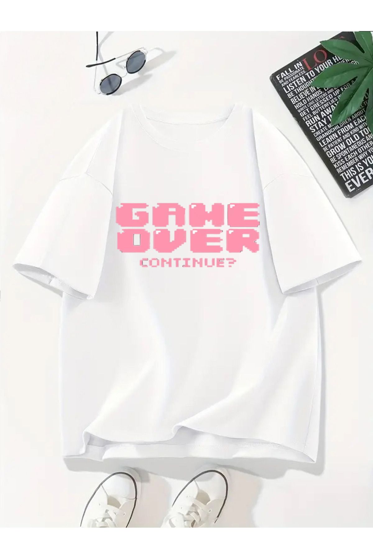 MODA Unisex Oversize Kalıp Game Over Baskılı T-Shirt