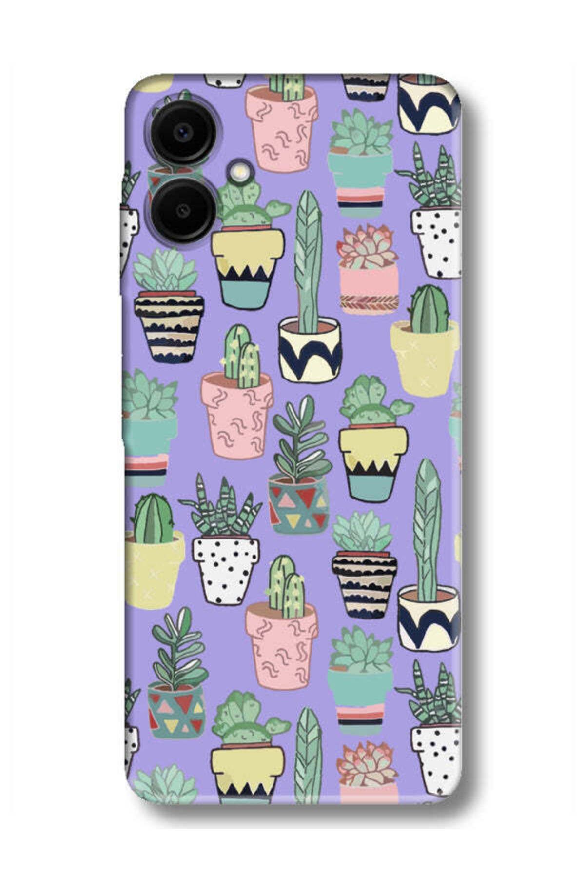 frondcase Samsung A06 Kaktüs Desenli Lila Telefon Kılıfı