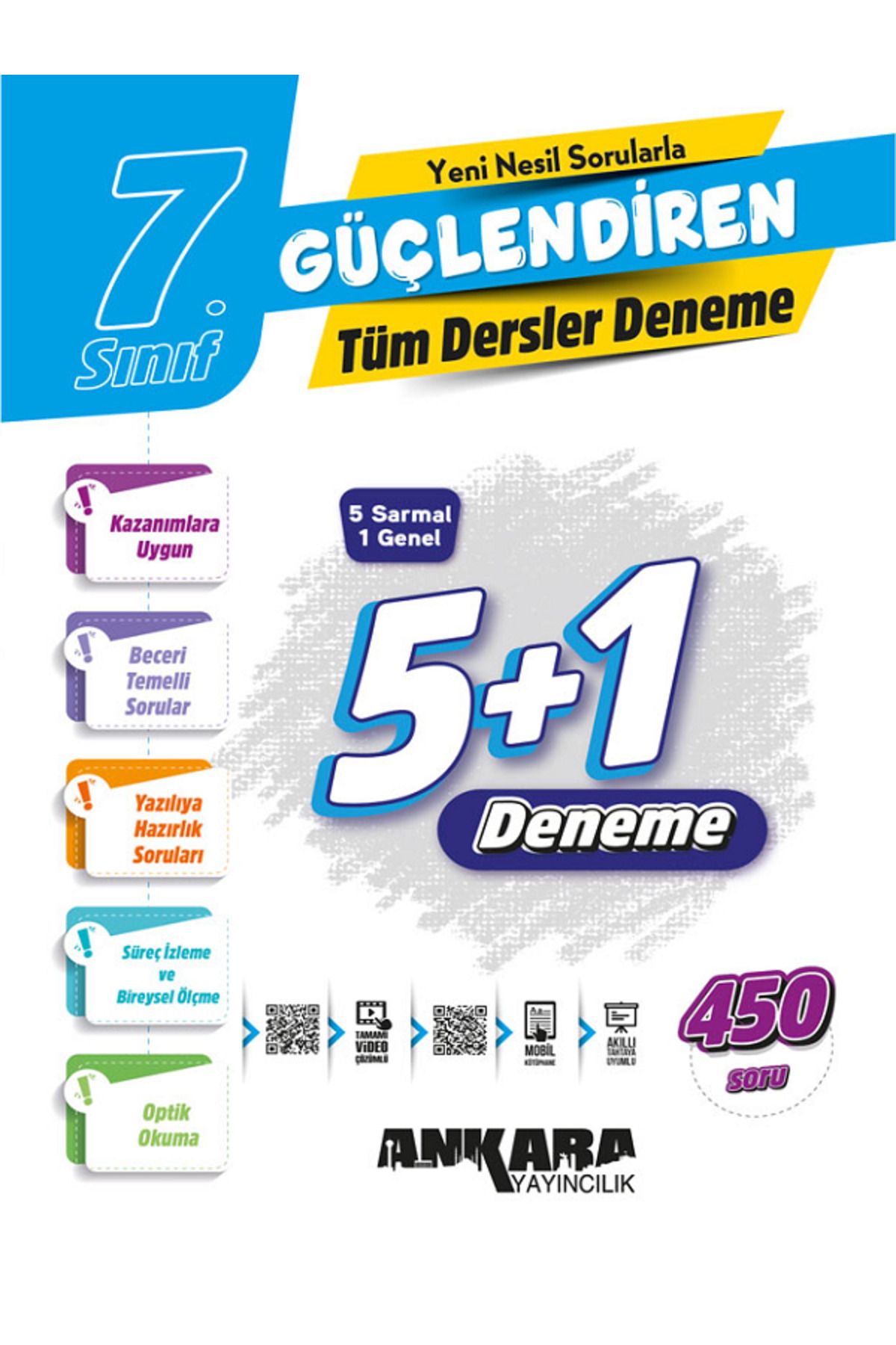 Evrensel İletişim Yayınları 7.Sınıf Ankara Güçlendiren 5+1 Tüm Dersler Deneme / 5 Sarmal 1 Genel / 450 Soru - Yeni Nesil