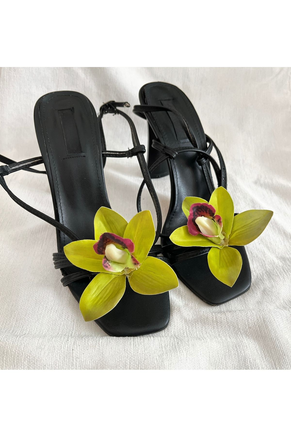 FloresDeCarnaval yeşil singapur orkide çıtçıtlı ayakkabı tokası