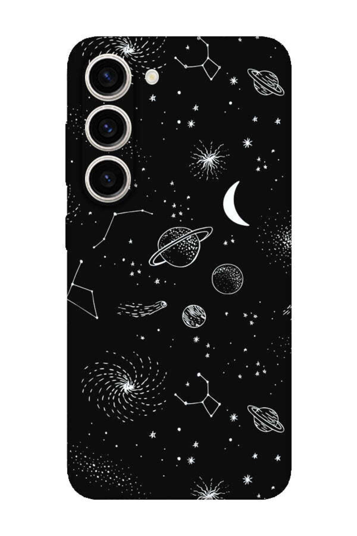 frondcase Samsung S23 Gezegenler Siyah Telefon Kılıfı
