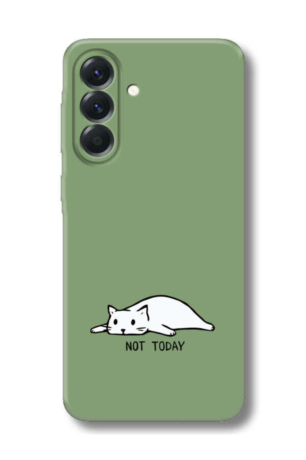 frondcase Samsung A56 Not Today Kedi Yeşil Telefon Kılıfı