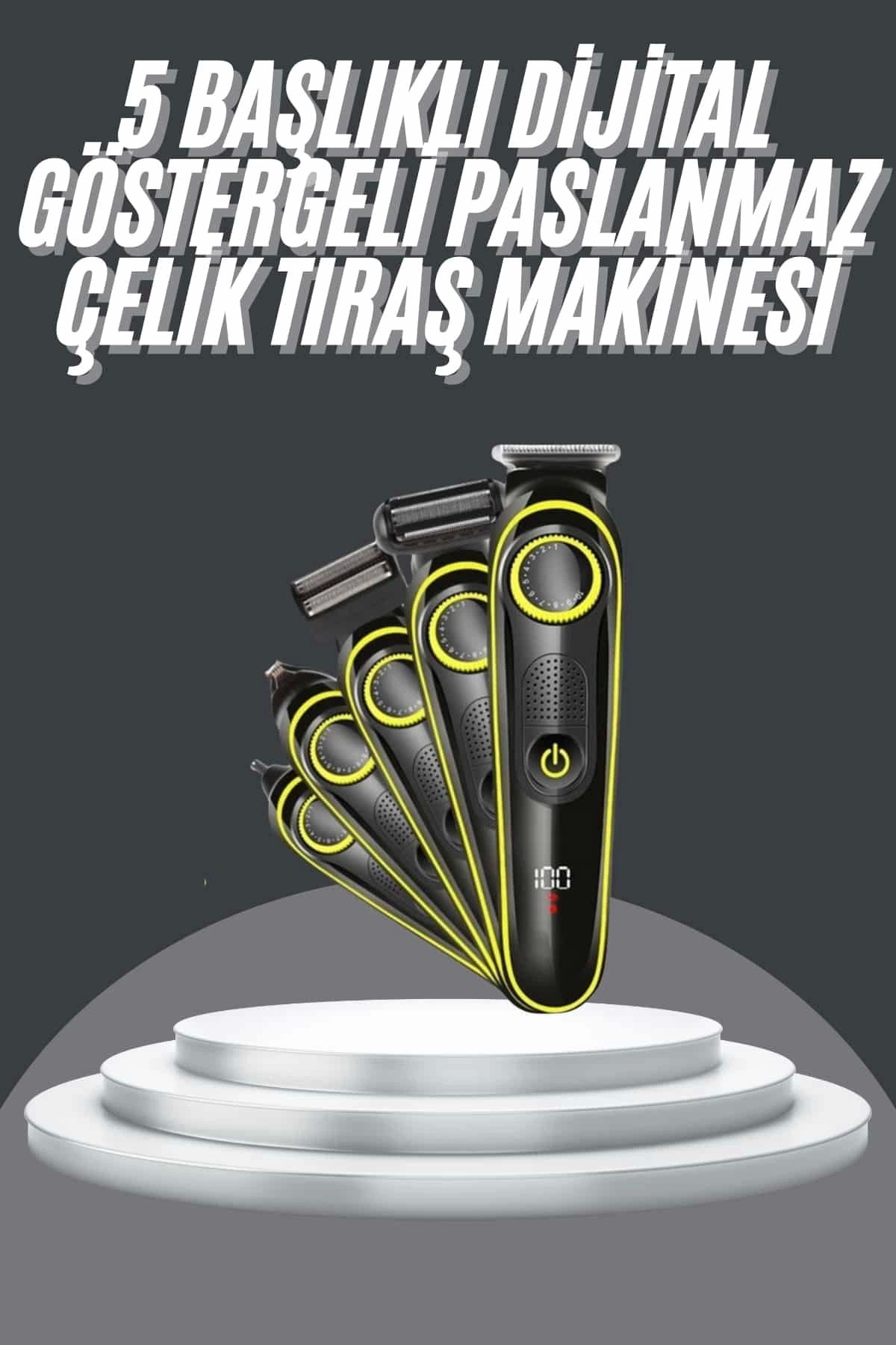ÖYKÜ VE YİĞİT 5 Başlıklı Şarjlı Tıraş Makinesi Led Ekran Saç Sakal Ense Tıraşına Uygun Bakım Seti