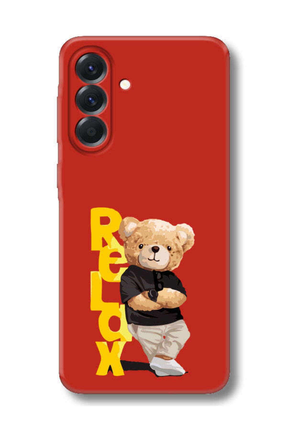 frondcase Samsung A56 Teddy Bear Relax Kırmızı Telefon Kılıfı