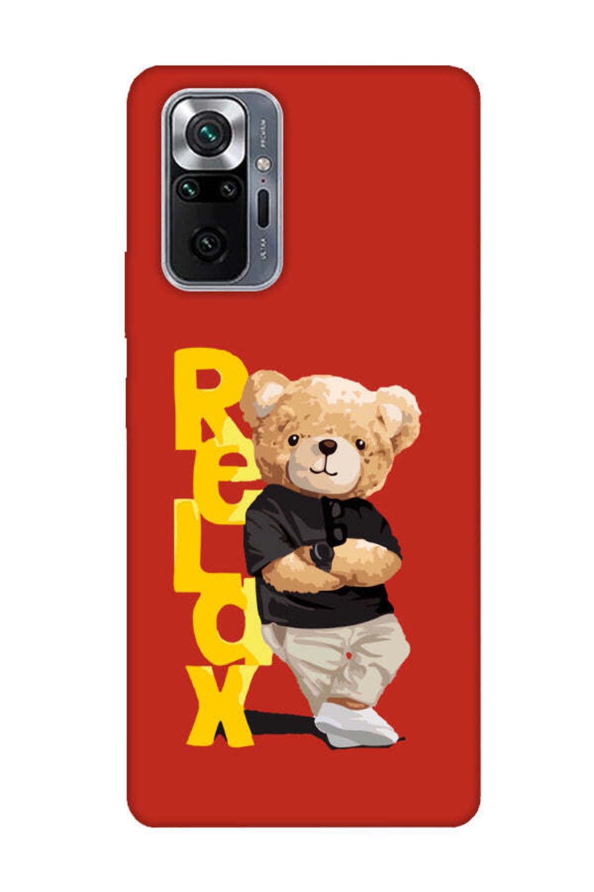 frondcase Redmi Note 10 Pro Teddy Bear Relax Kırmızı Telefon Kılıfı