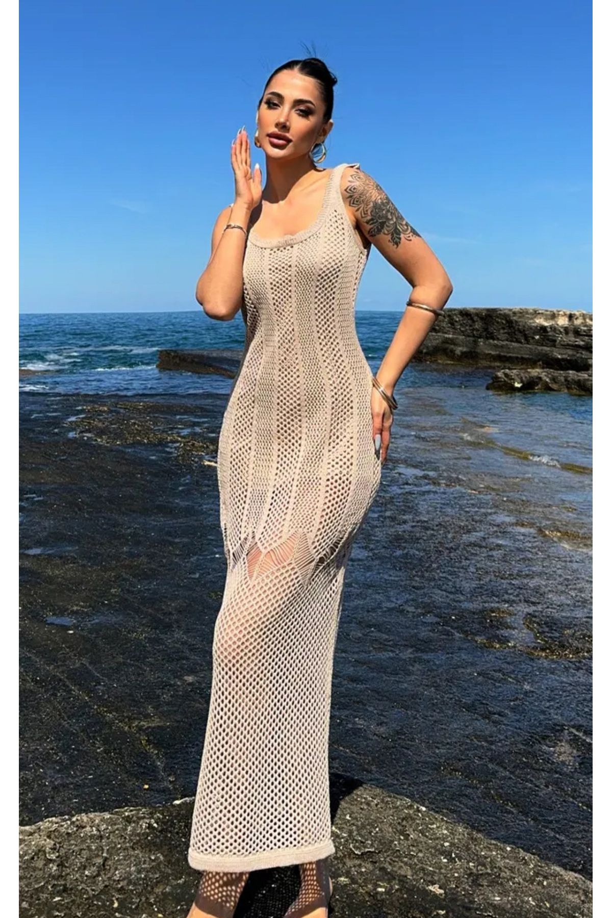 Noi Belis Maxi Boy Astarlı Ajurlu/Delikli İnce Yazlık Elbise SS25EL0019