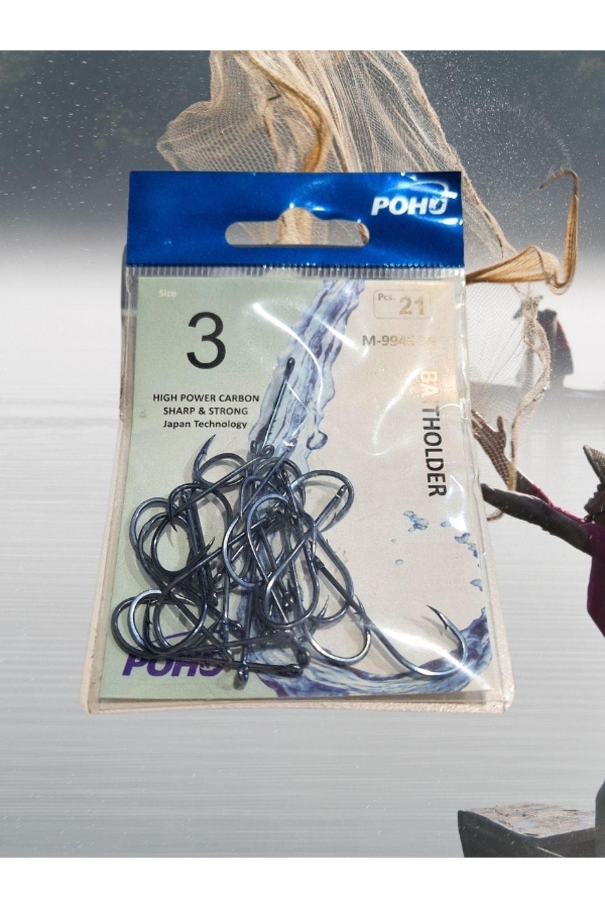 POHU Uzun Pa.la Delikli Sap 2 Numara 21'li Paket Parlak Mavi M-9946 Sb Baitholder Olta Iğnesi