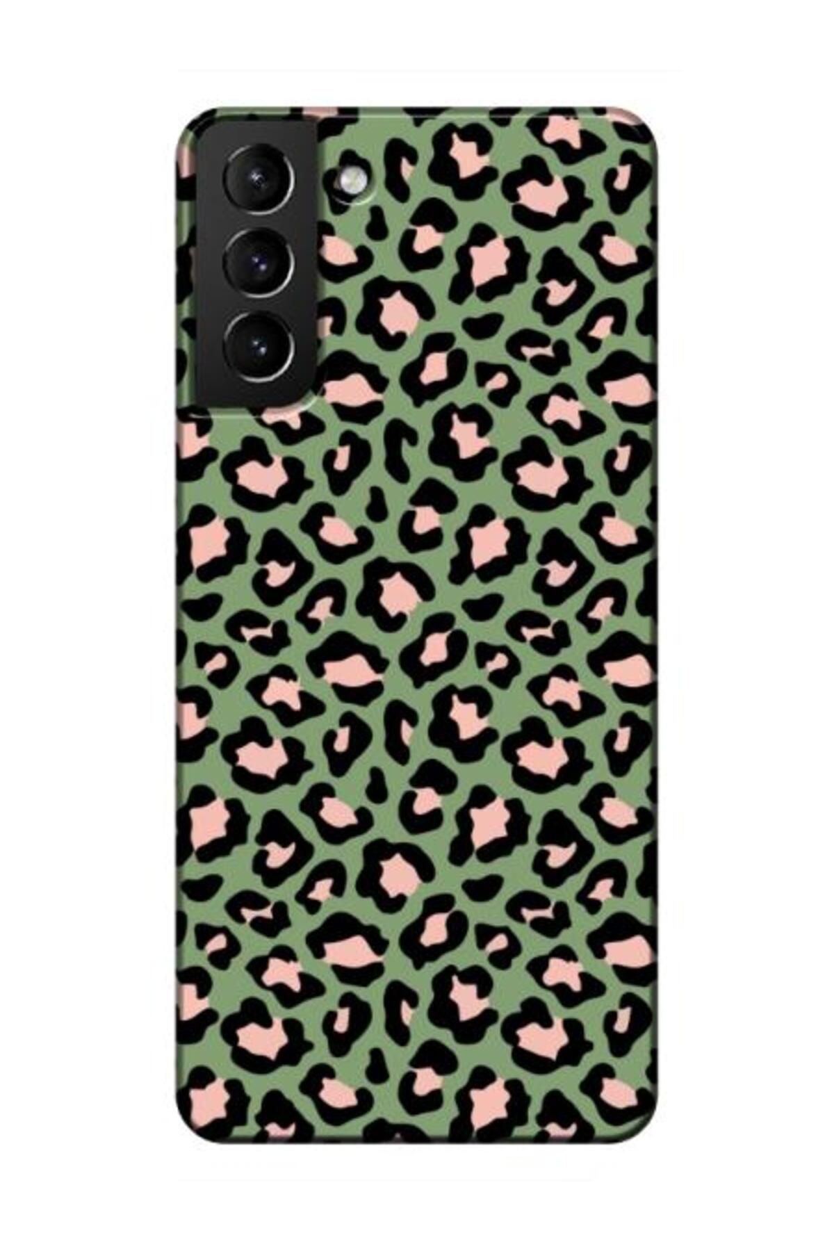frondcase Samsung S21 Leopar Desenli Yeşil Telefon Kılıfı