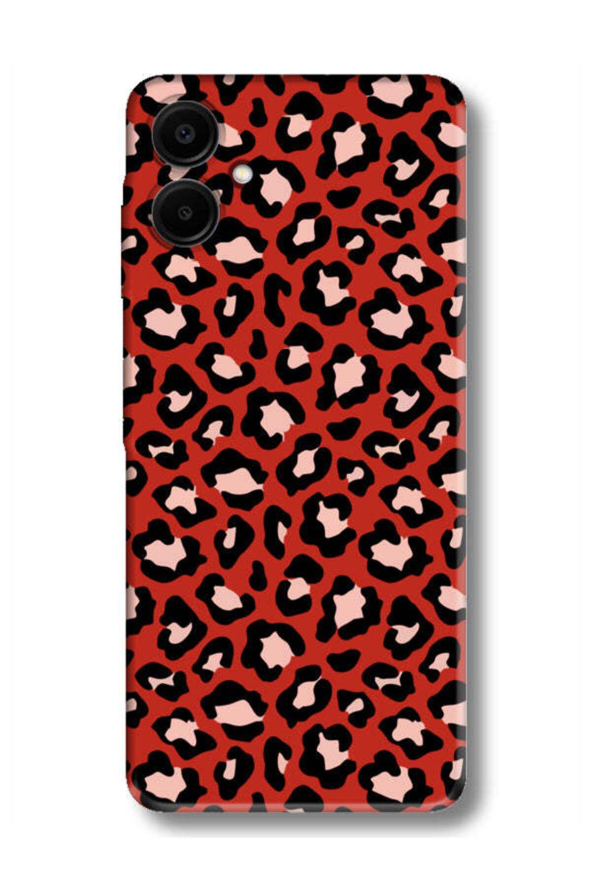 frondcase Samsung A06 Leopar Desenli Kırmızı Telefon Kılıfı