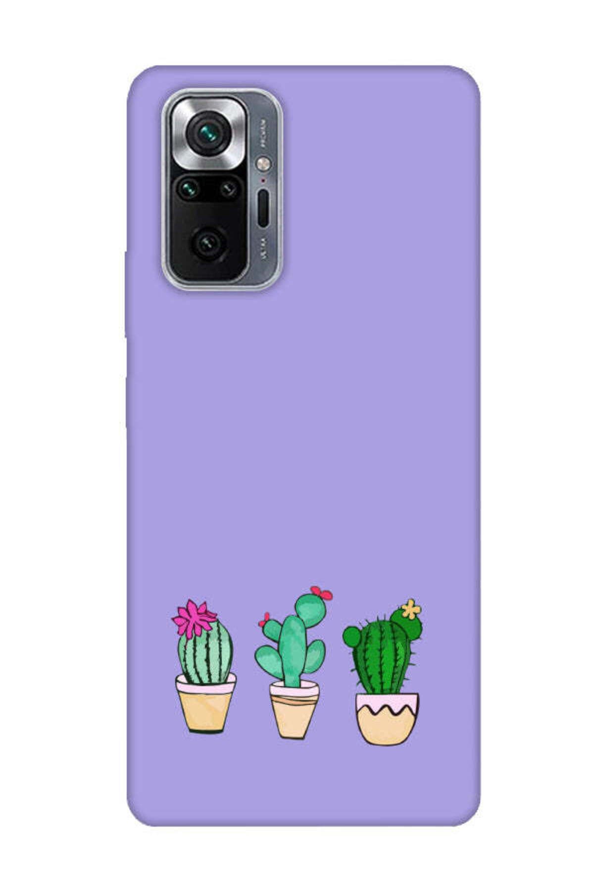 frondcase Redmi Note 10 Pro Kaktüs Desenli Lila Telefon Kılıfı
