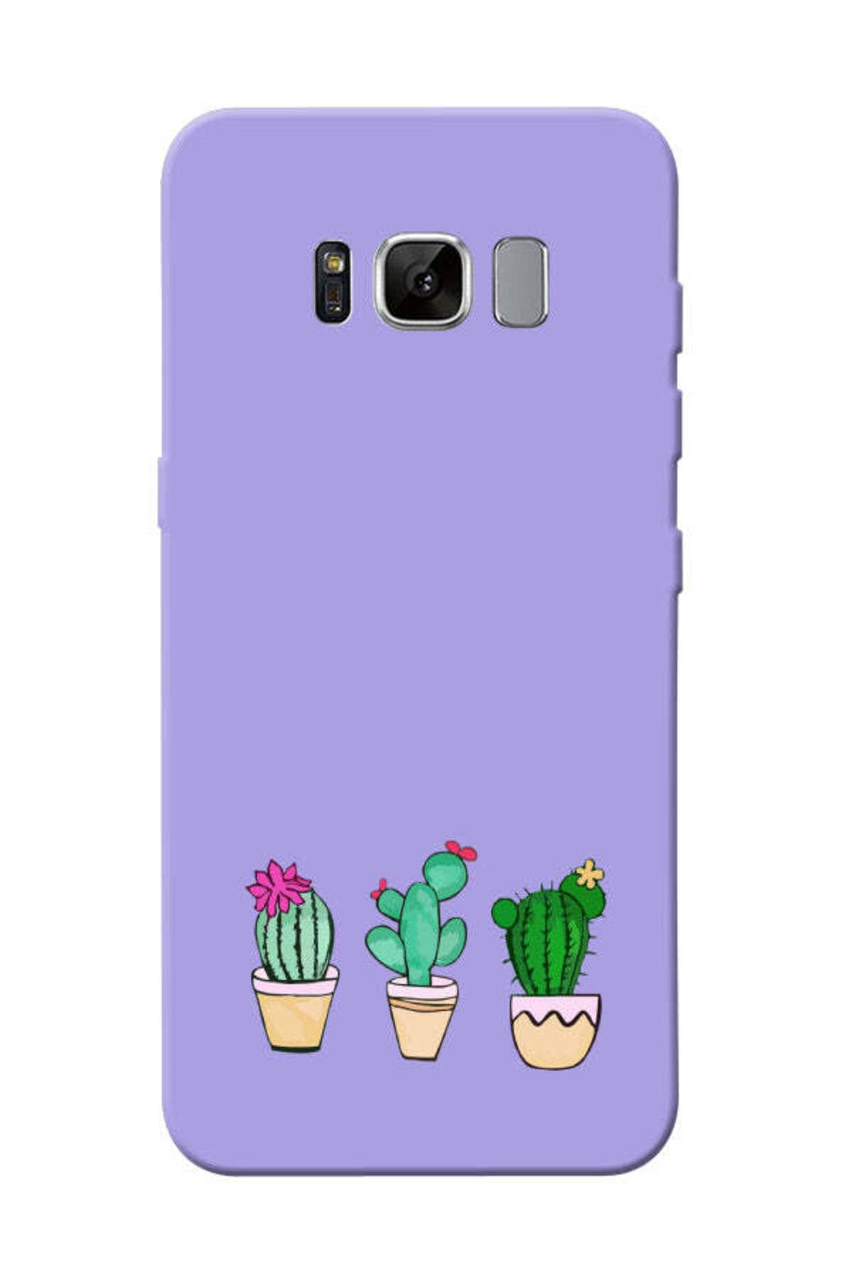 frondcase Samsung S8 Kaktüs Desenli Lila Telefon Kılıfı