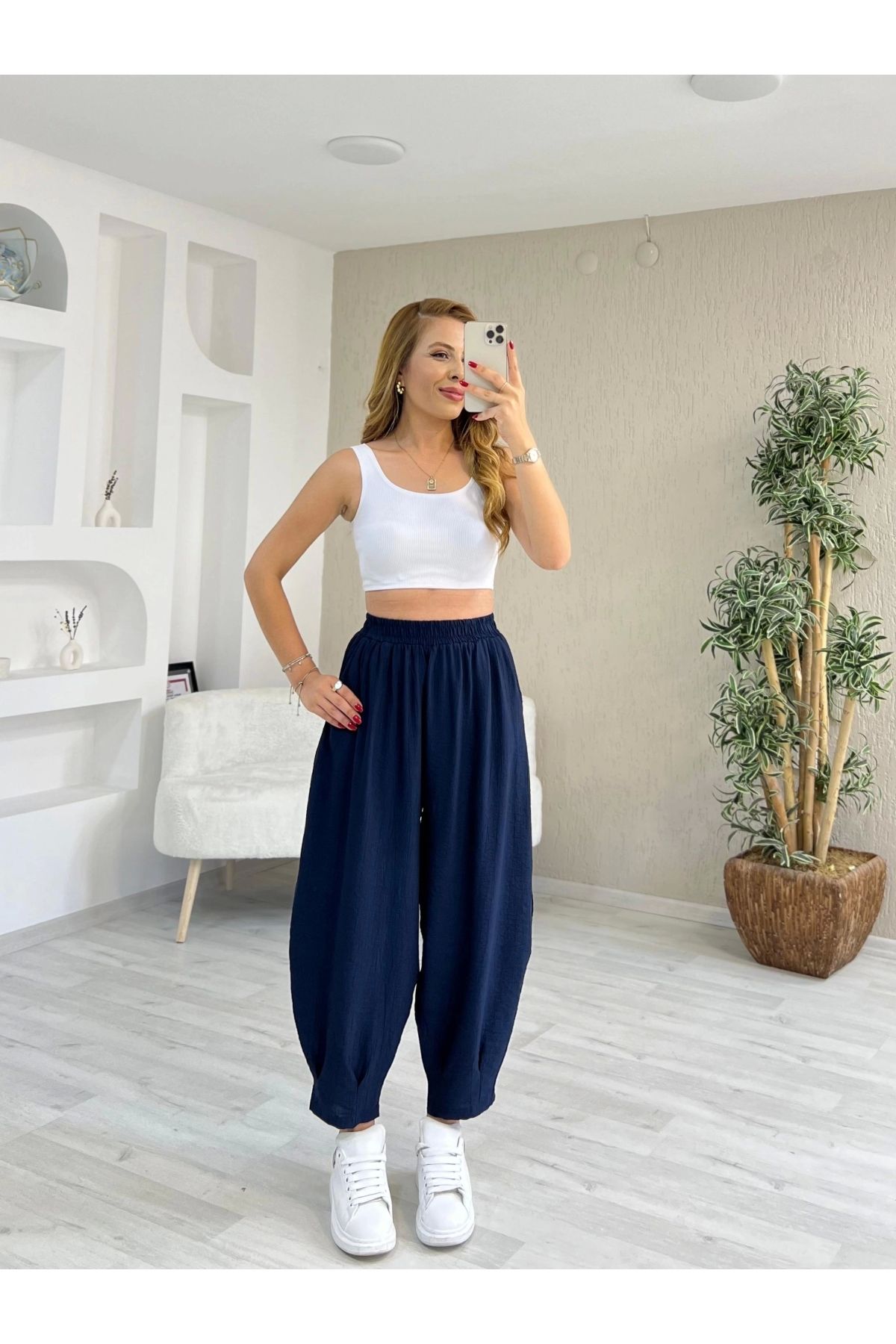 İrka Moda Dokuma Çilek Kumaş Şalvar Lacivert