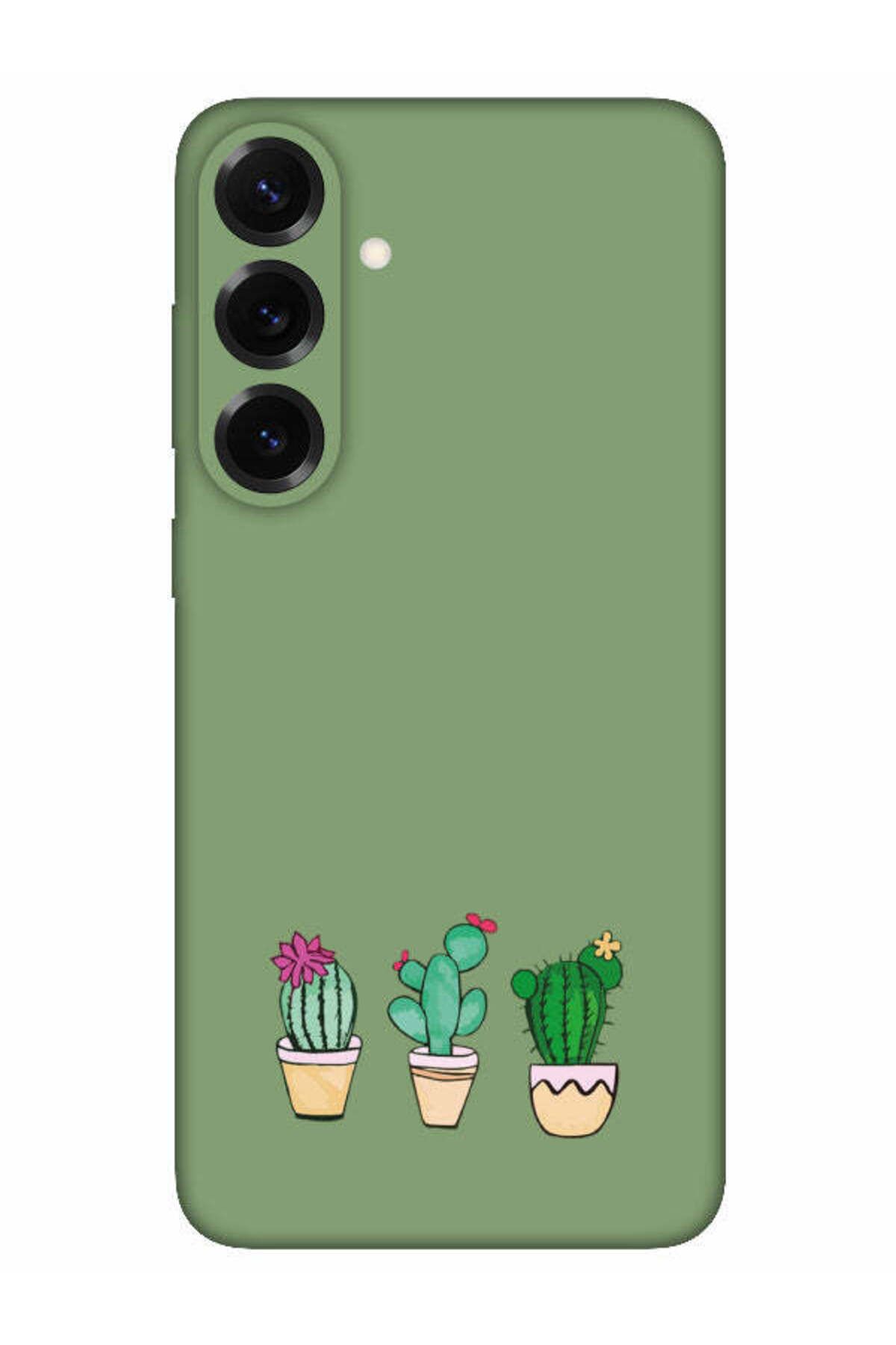 frondcase Samsung S25 Kaktüs Desenli Yeşil Telefon Kılıfı