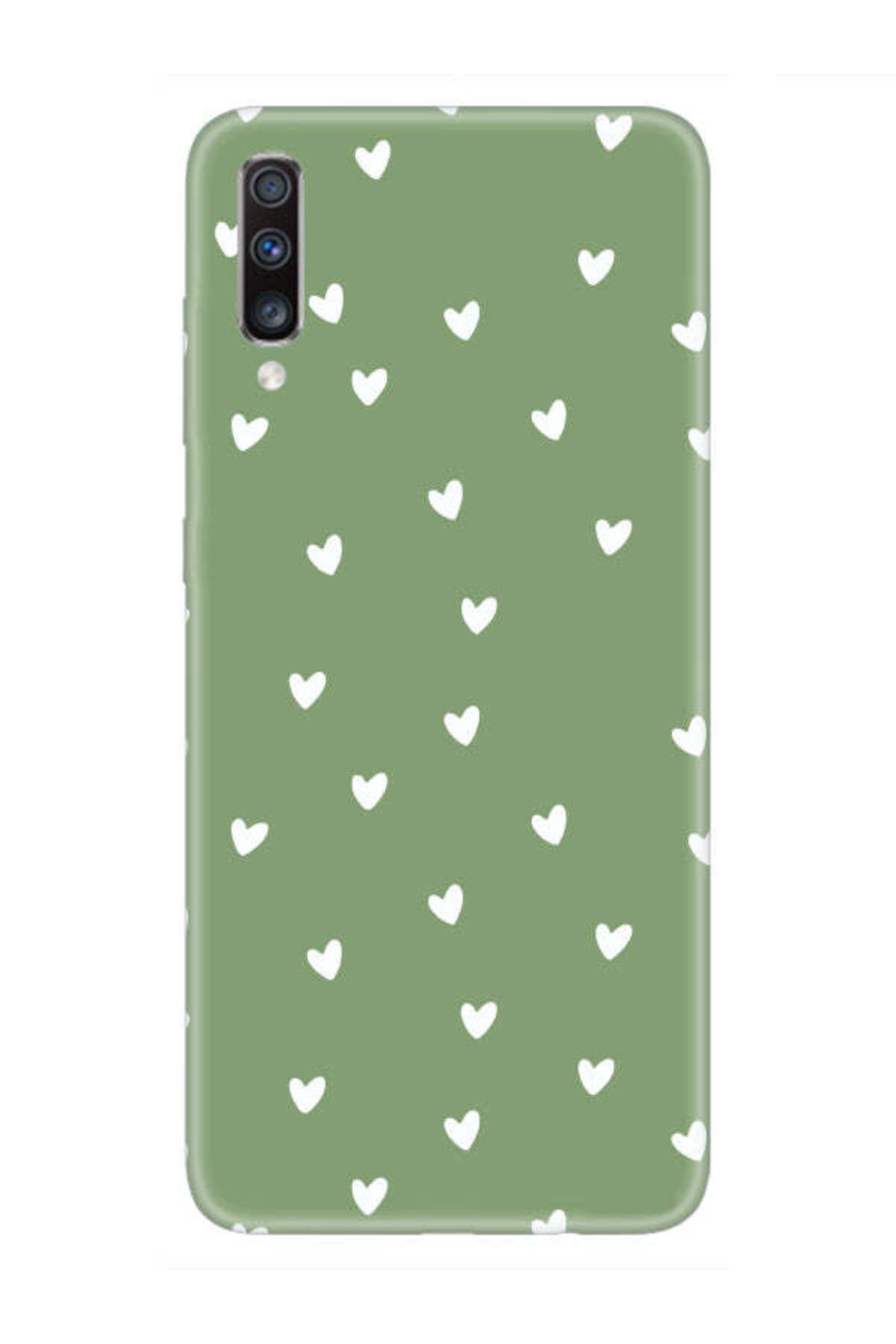 frondcase Samsung A70 Küçük Kalpler Yeşil Telefon Kılıfı