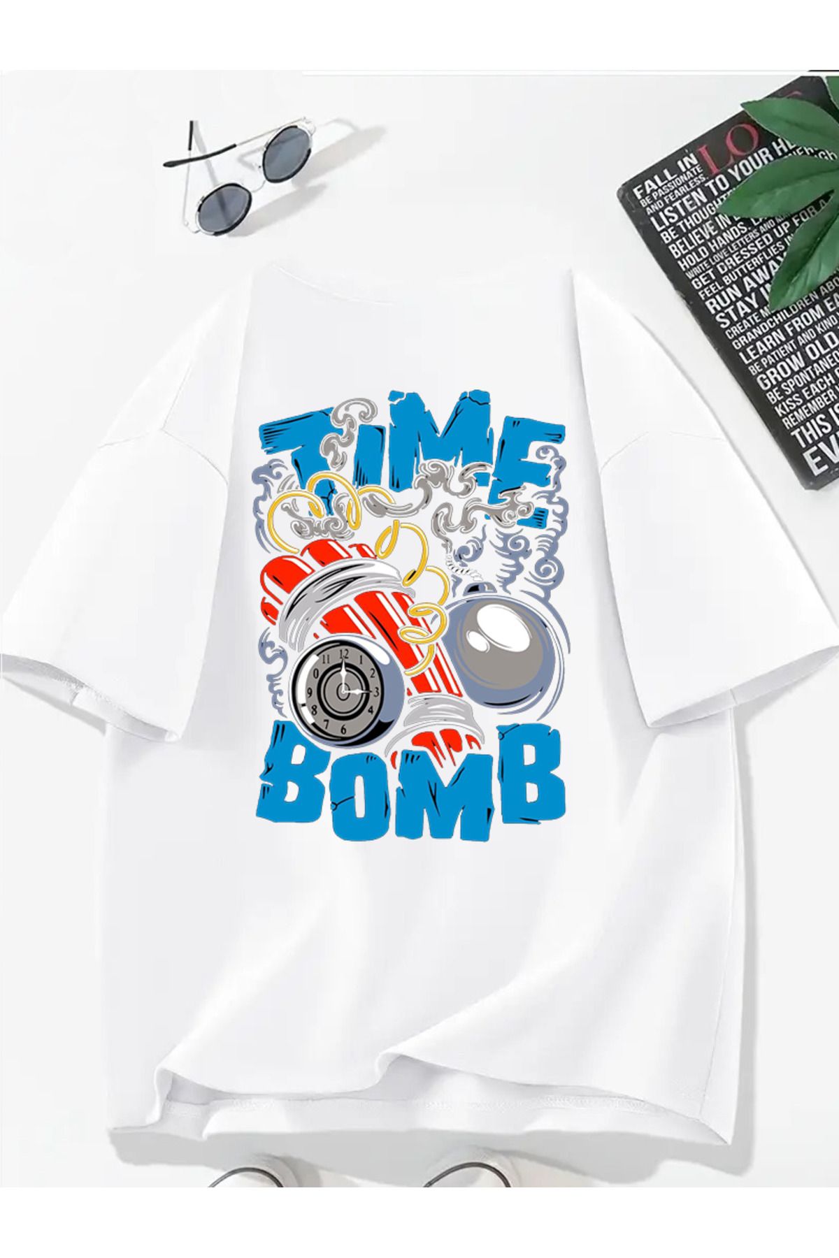 MODA Unisex Oversize Kalıp Time Bomb Baskılı T-Shirt